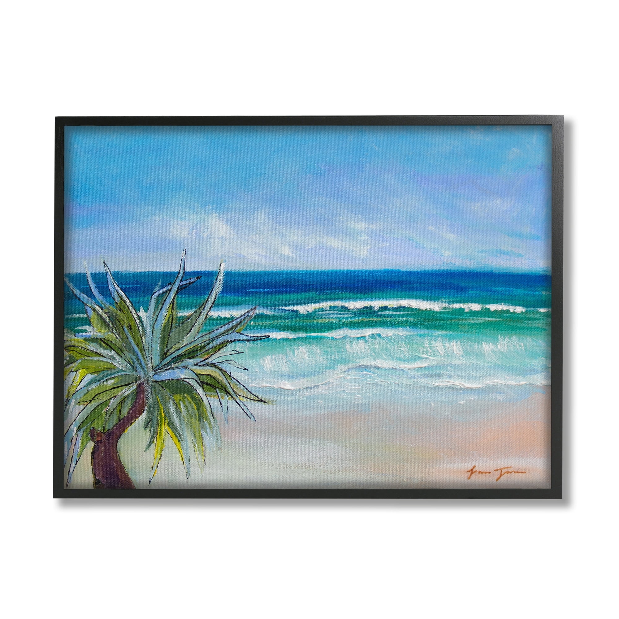 Stupell Industries Incoming Waves Summer Beach Palm Tree Blue Painting, 30 x 24, Design by Lauren Jane
