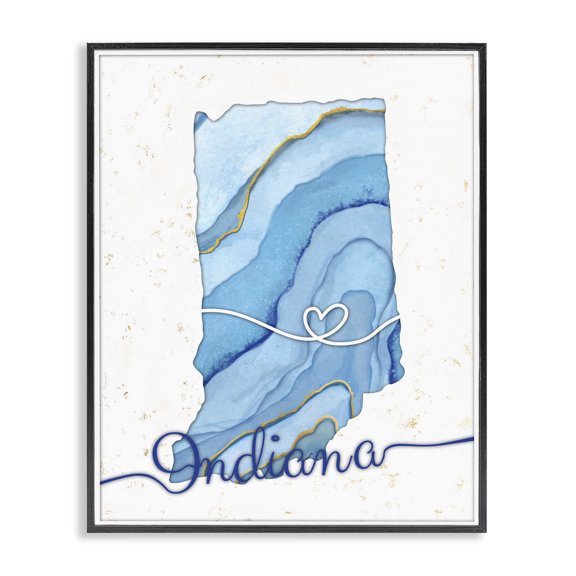 Stupell Industries Glam Indiana Agate Blue US State Design Black Framed Giclee Art, 11 x 14, by Ziwei Li
