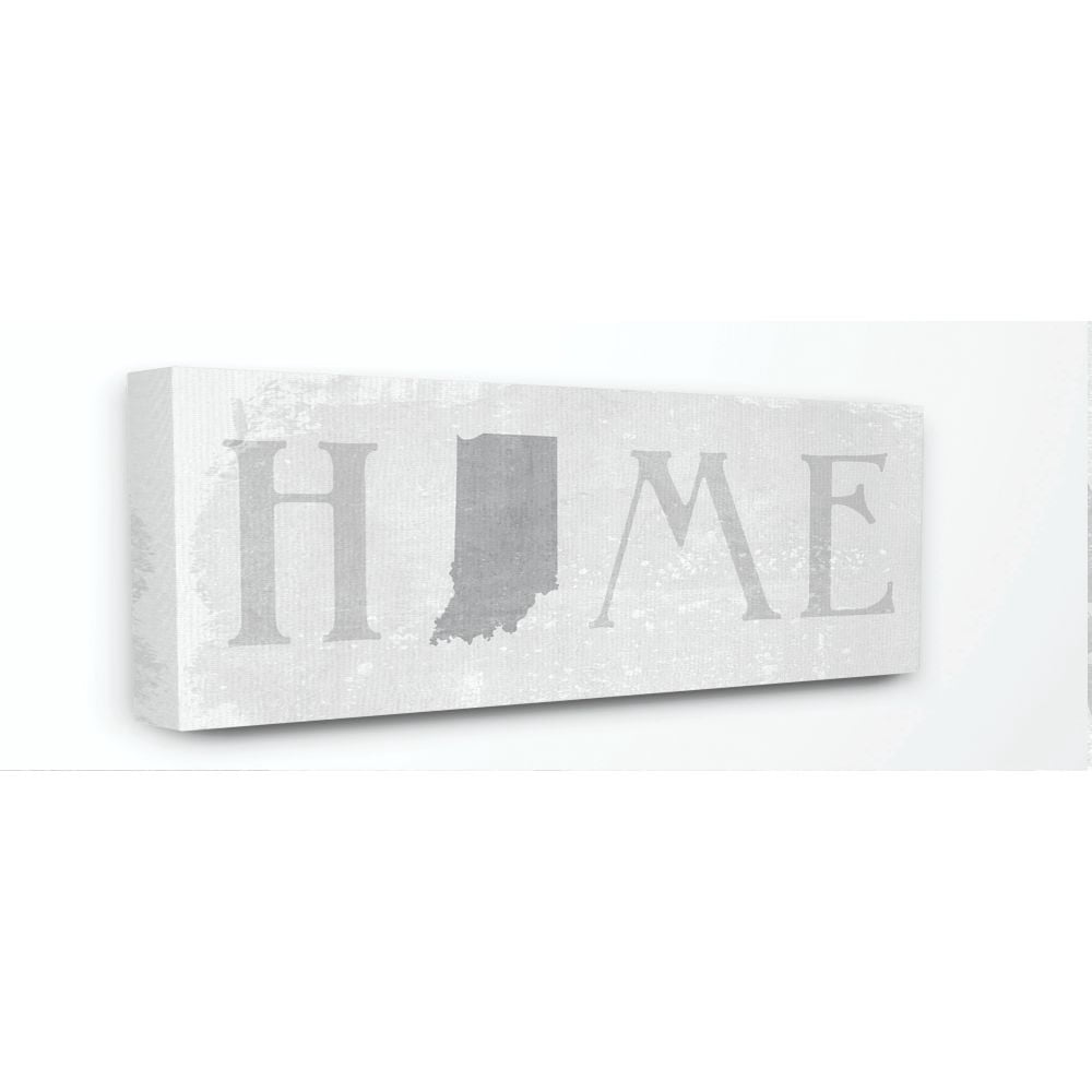 Stupell Industries Indiana Home State Map Grey Neutral Textured Word Design Canvas Wall Art by Daphne Polselli
