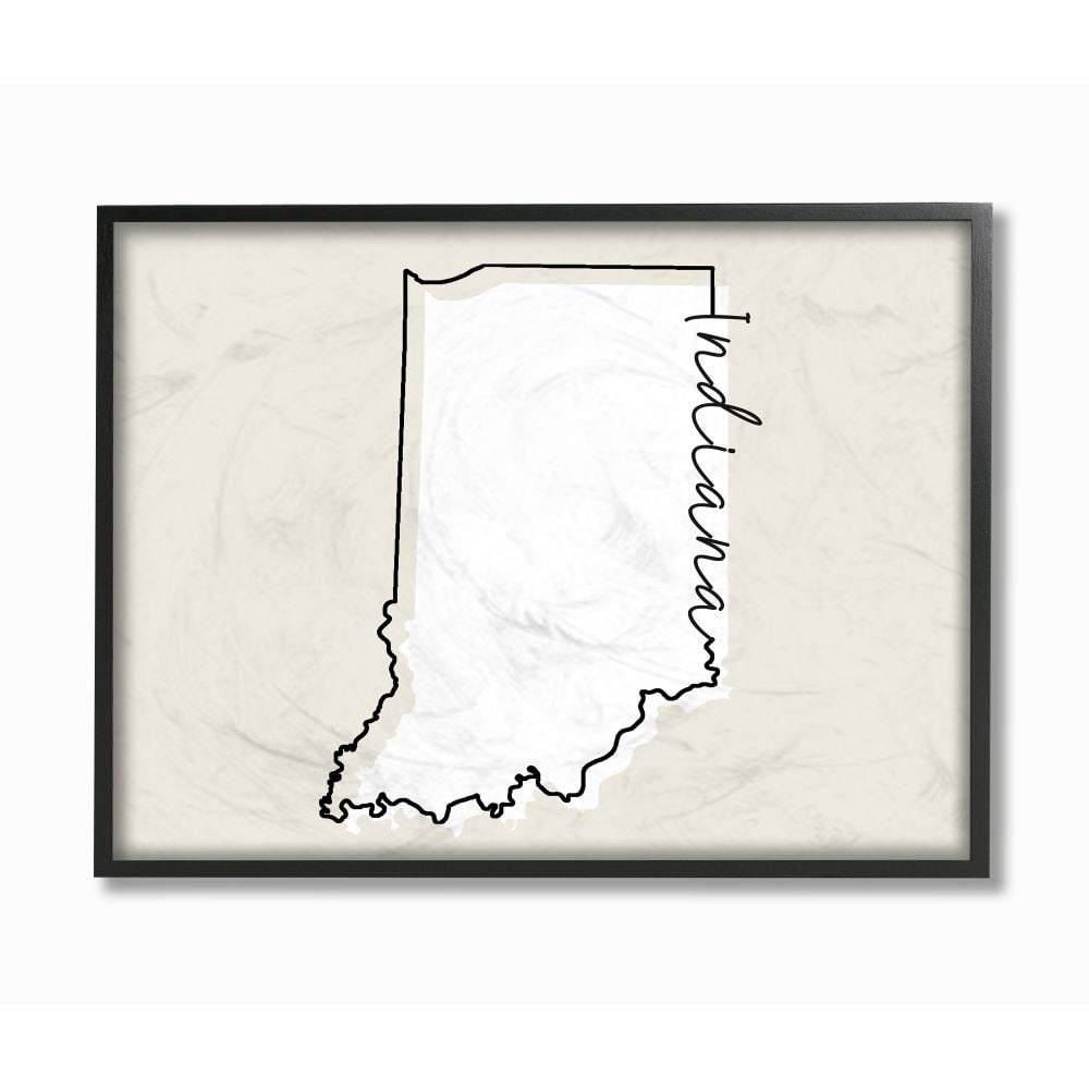 Stupell Industries Indiana Home State Map Neutral Print Design Framed Giclee Texturized Art by Daphne Polselli