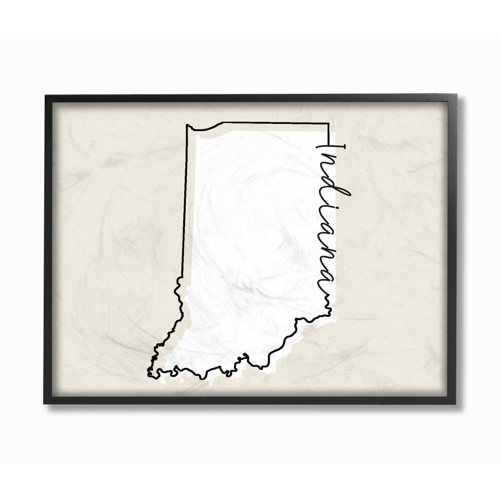 Stupell Industries Indiana Home State Map Neutral Print Design Framed Giclee Texturized Art by Daphne Polselli