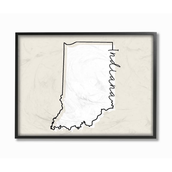 Stupell Industries Indiana Home State Map Neutral Print Design Framed Giclee Texturized Art by Daphne Polselli