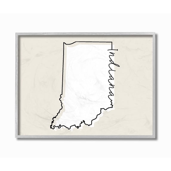 Stupell Industries Indiana Home State Map Neutral Print Design Gray Farmhouse Rustic Framed Giclee Texturized Art by Daphne Polselli