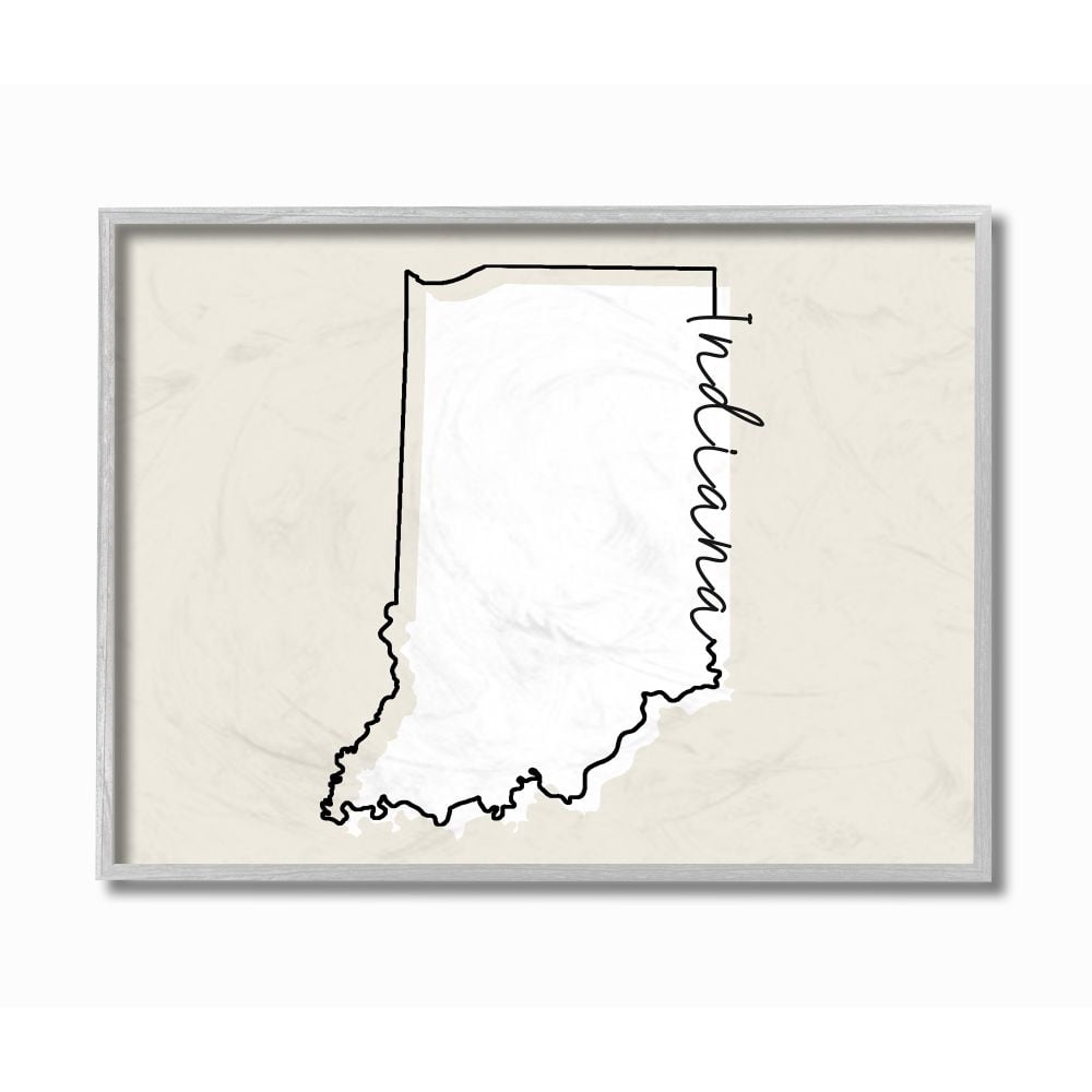 Stupell Industries Indiana Home State Map Neutral Print Design Gray Farmhouse Rustic Framed Giclee Texturized Art by Daphne Polselli