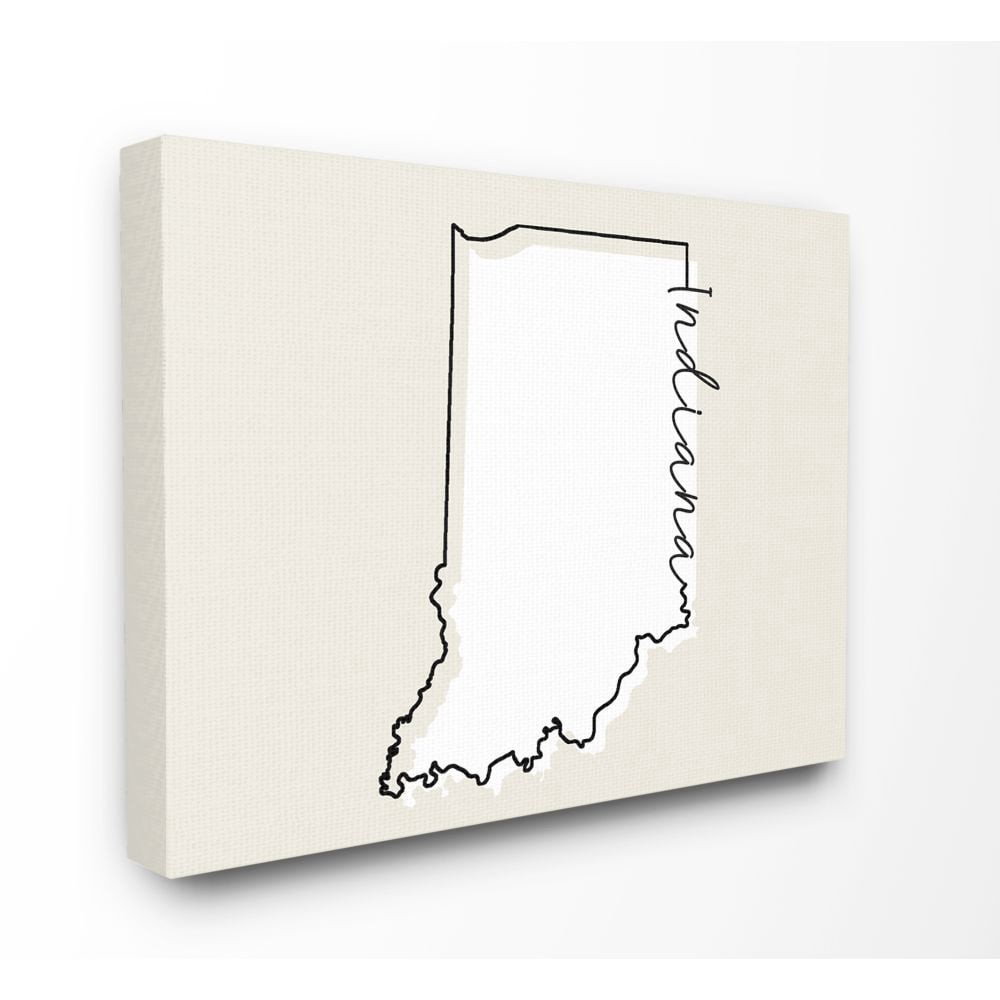 Stupell Industries Indiana Home State Map Neutral Print Design Super Canvas Wall Art by Daphne Polselli