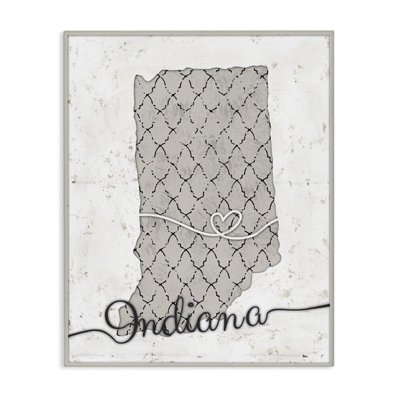 Stupell Industries Contemporary Indiana Patterned Grey US State Design Canvas Art, 24 x 30, by Ziwei Li