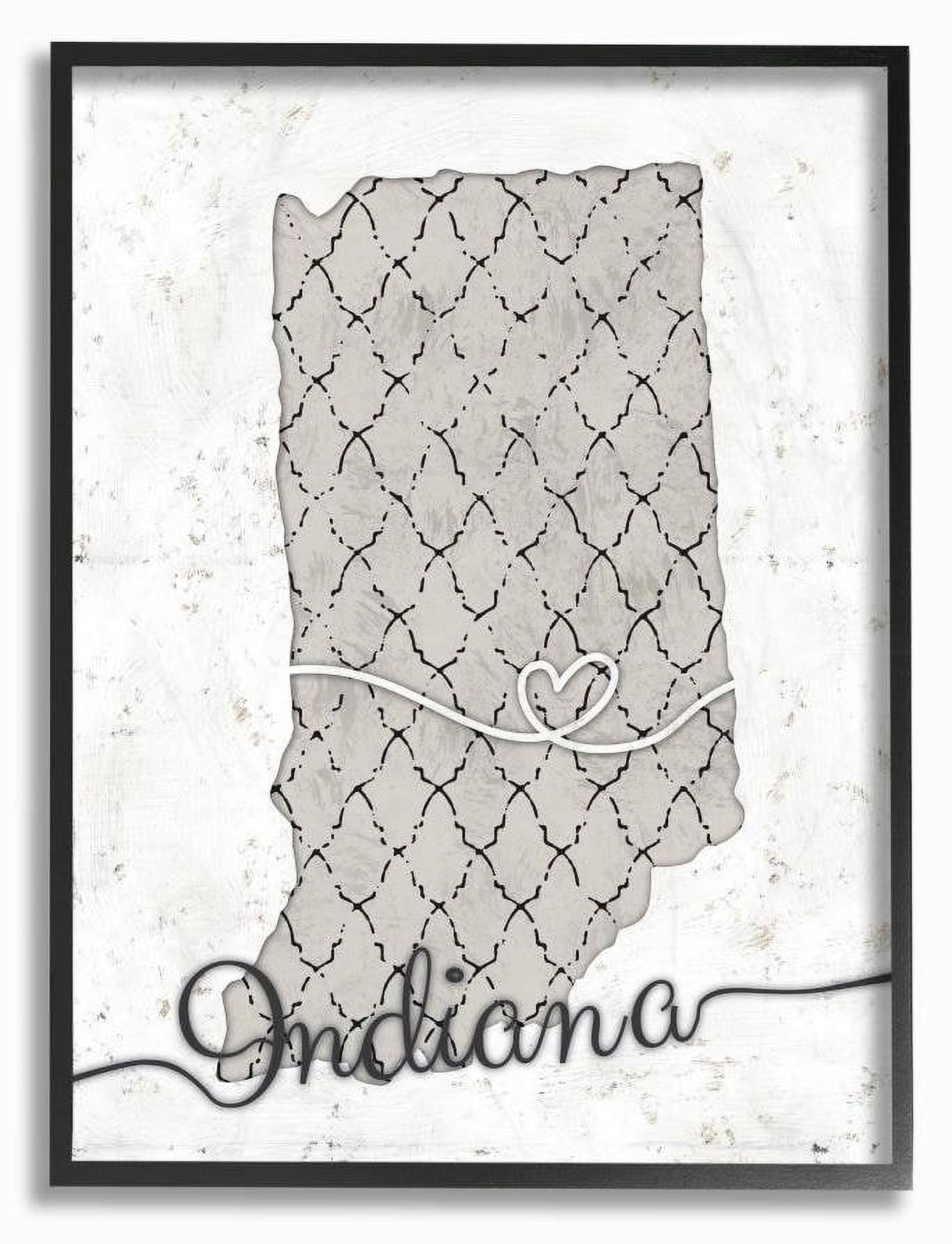 Stupell Industries Indiana Patterned Grey US State Design Framed Wall Art by Ziwei Li