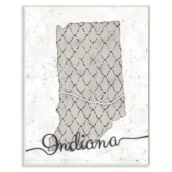 Stupell Industries Indiana Patterned Grey US State Design Wall Plaque by Ziwei Li