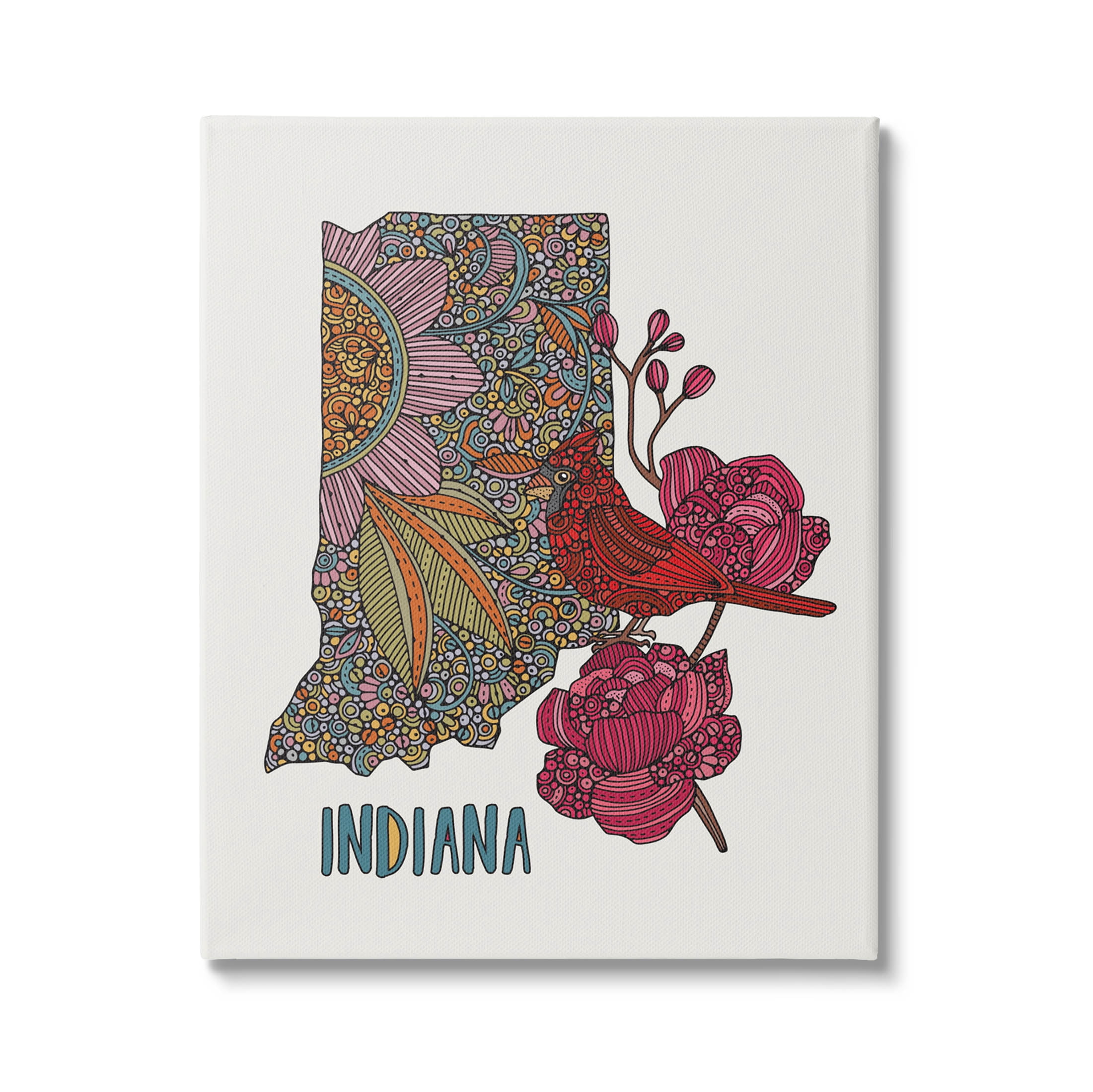 Stupell Industries Indiana State Bird Florals Graphic Art Gallery Wrapped Canvas Print Wall Art, Design by Valentina Harper