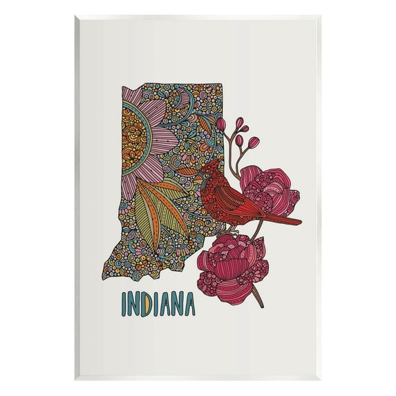 Stupell Industries Indiana State Bird Florals Graphic Art Unframed Art Print Wall Art, Design by Valentina Harper