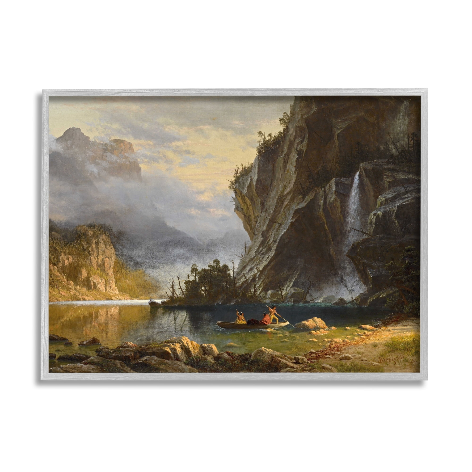 Stupell Industries Indians Spear Fishing Classic Albert Bierstadt Painting Painting Gray Framed Art Print Wall Art, Design by one1000paintings