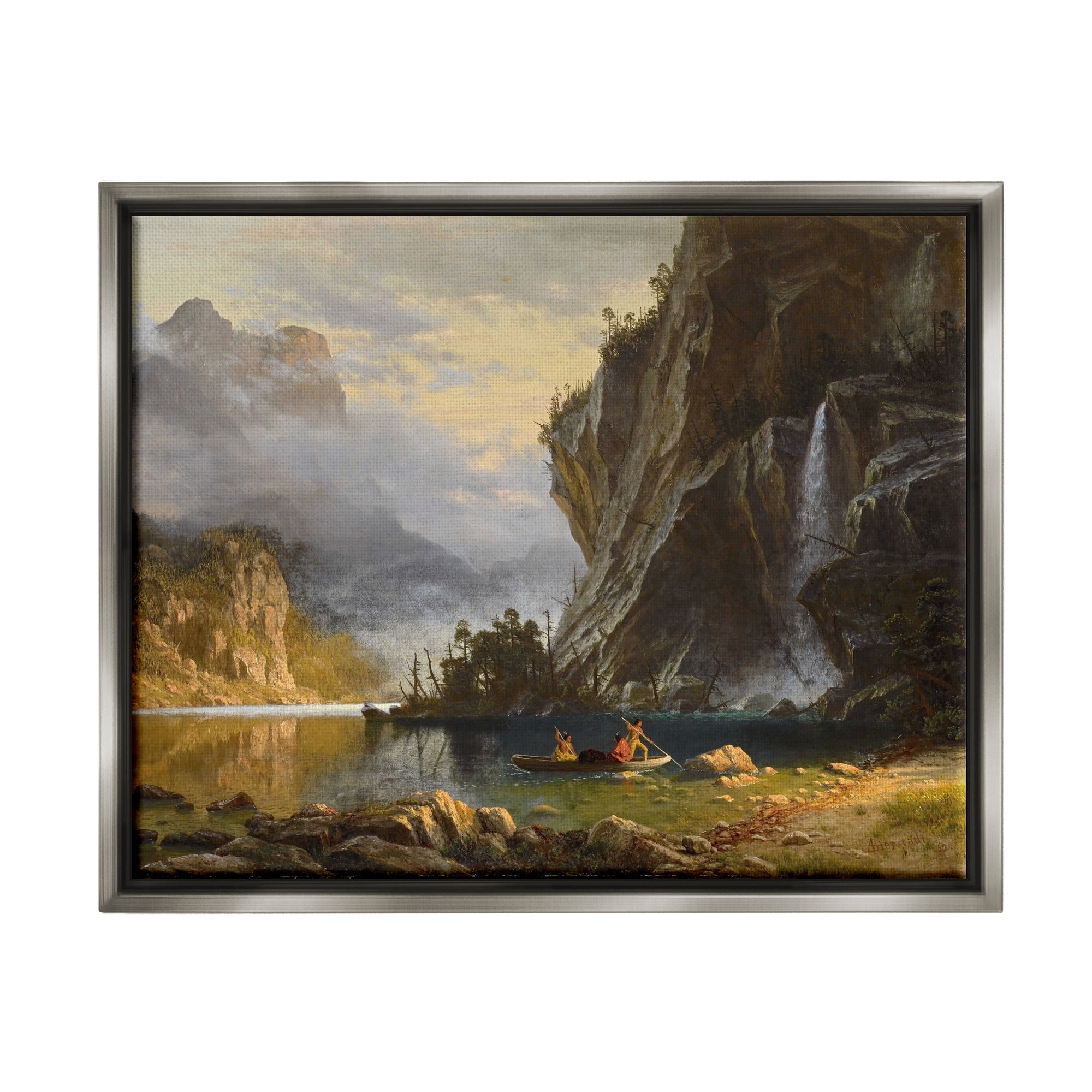 Stupell Industries Indians Spear Fishing Classic Albert Bierstadt Painting Painting Luster Gray Floating Framed Canvas Print Wall Art, Design by one1000paintings