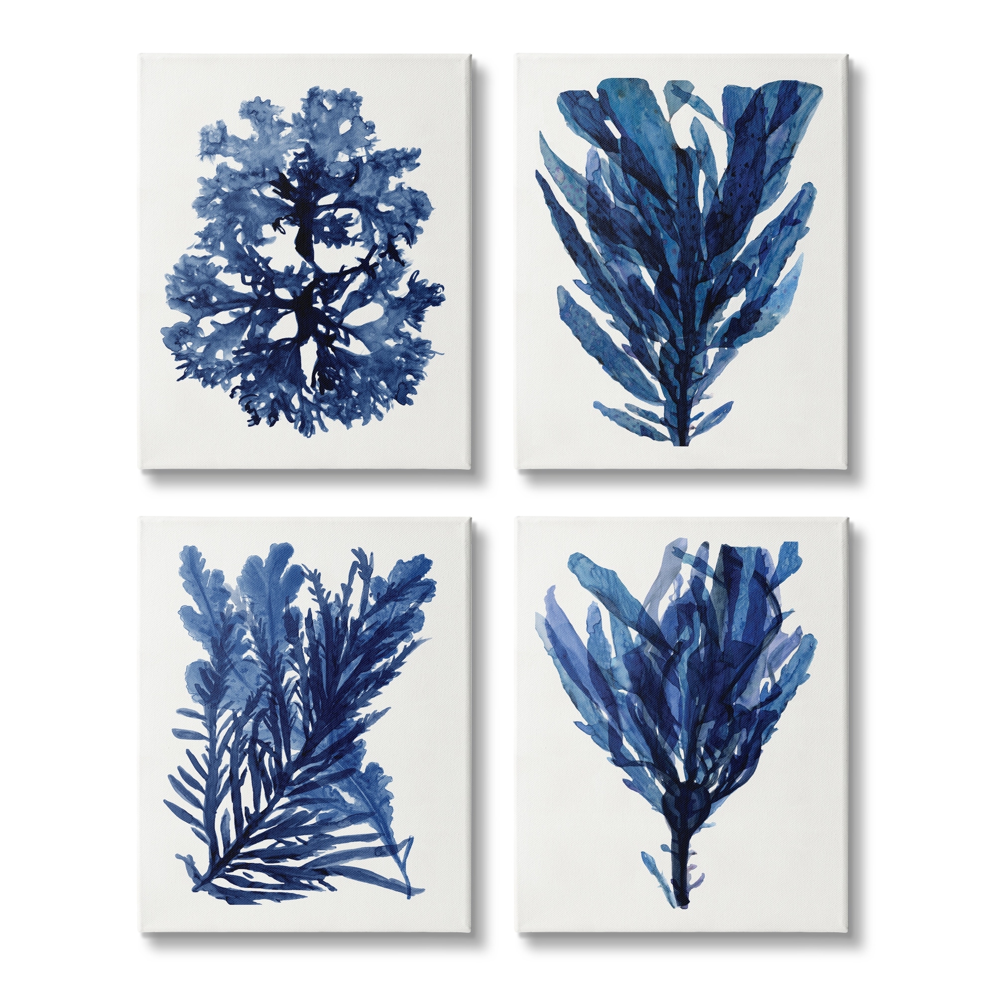 Stupell Industries Indigo Blue Ocean Plants Coastal Sea Kelp Nature Painting Gallery Wrapped Canvas Art Print Wall Art, 16 x 20, Set of 4