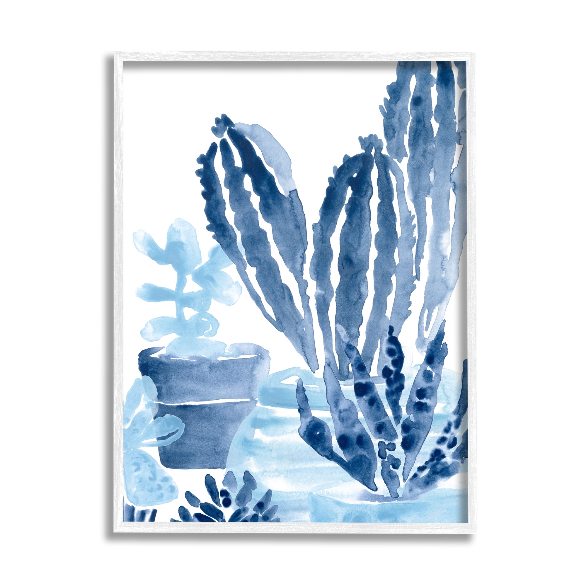 Stupell Industries Indigo Blue Potted Succulents Abstract Indoor Plant Watercolor, 11 x 14, Design by June Erica Vess