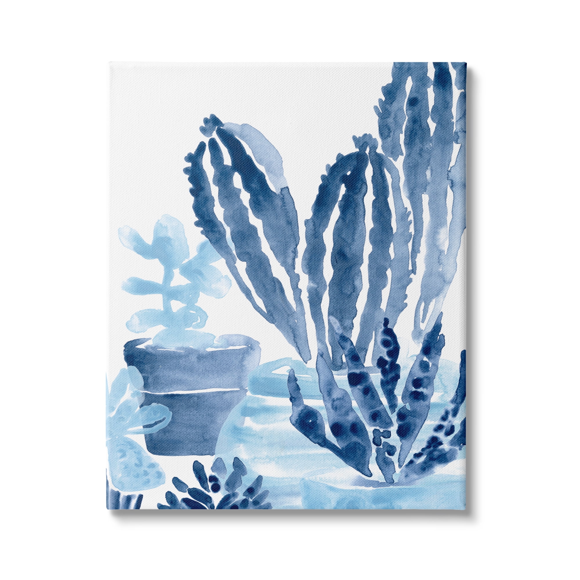 Stupell Industries Indigo Blue Potted Succulents Abstract Indoor Plant Watercolor, 16 x 20, Design by June Erica Vess