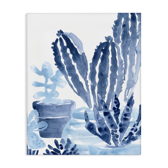 Stupell Industries Modern Indigo Blue Potted Succulents Abstract Indoor Plant Watercolor Canvas Art, 16 x 20, by June Erica Vess