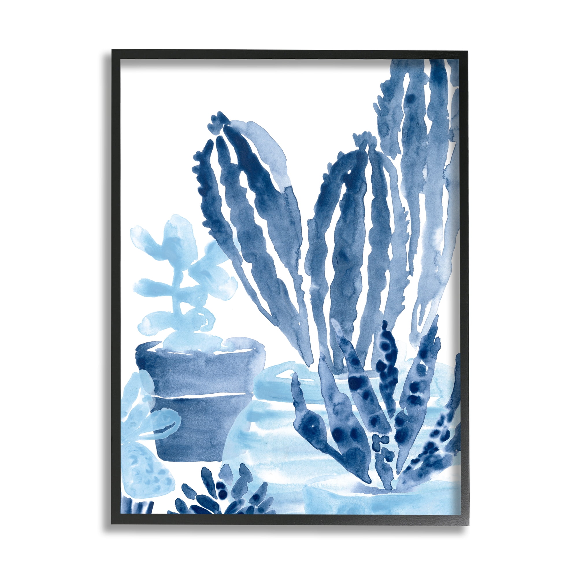 Stupell Industries Indigo Blue Potted Succulents Abstract Indoor Plant Watercolor, 16 x 20, Design by June Erica Vess