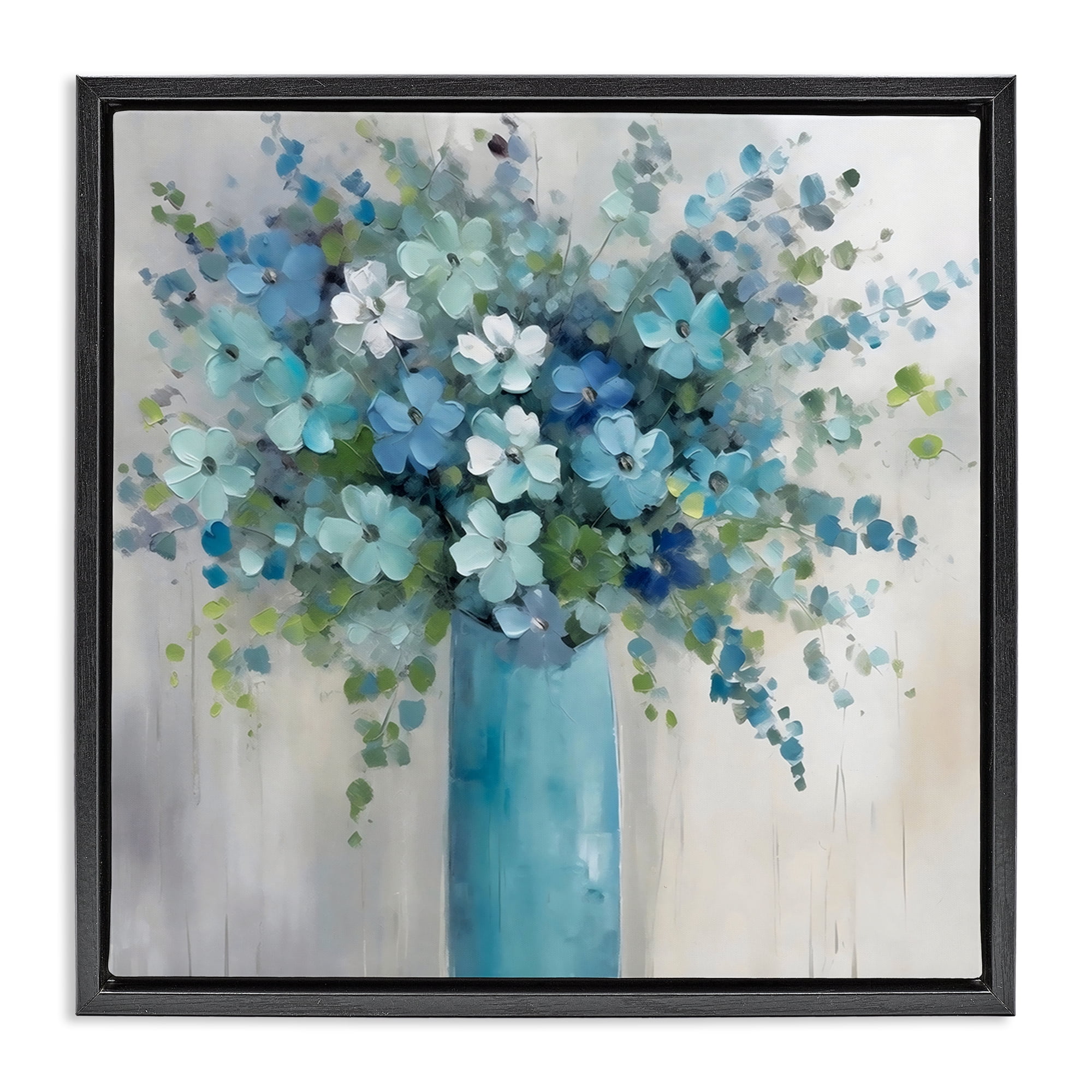 Stupell Industries Indigo Bouquet in Blue Vase Black Framed Floater Canvas Wall Art, design by Creative Studio