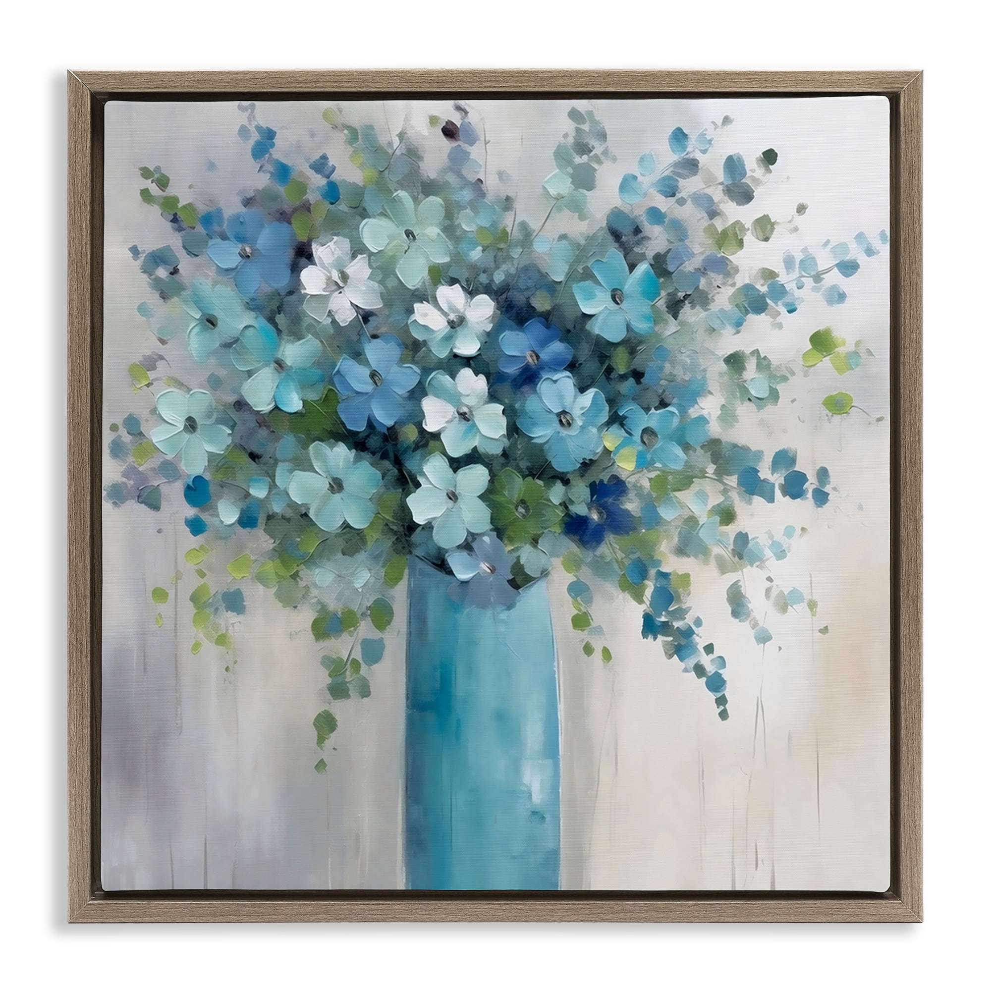 Stupell Industries Indigo Bouquet in Blue Vase Brown Framed Floater Canvas Wall Art, design by Creative Studio
