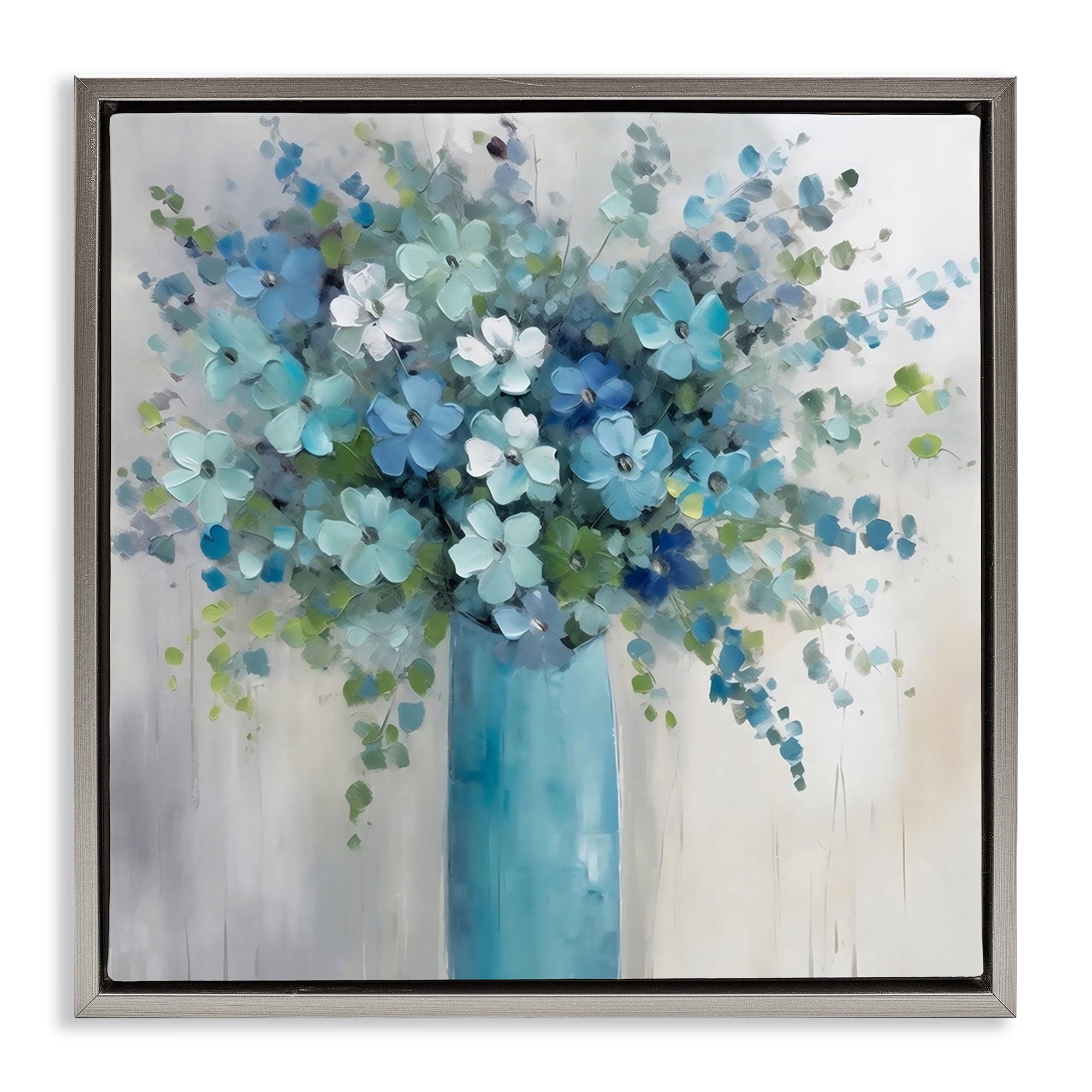 Stupell Industries Indigo Bouquet in Blue Vase Gray Framed Floater Canvas Wall Art, design by Creative Studio
