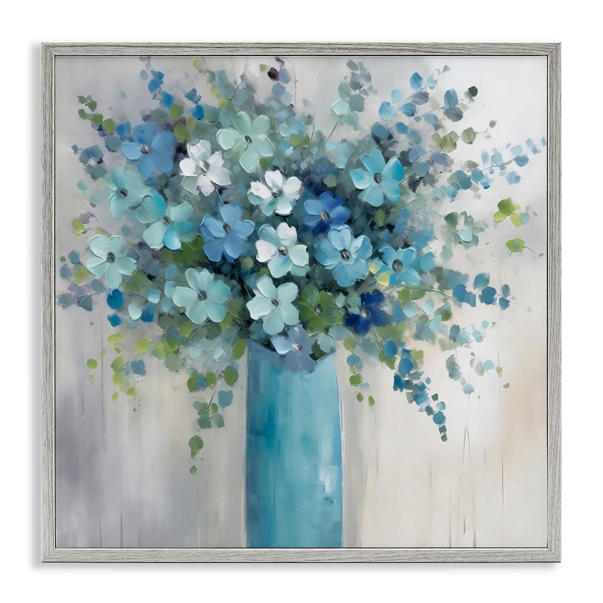 Stupell Industries Indigo Bouquet in Blue Vase Gray Framed Giclee Art, design by Creative Studio
