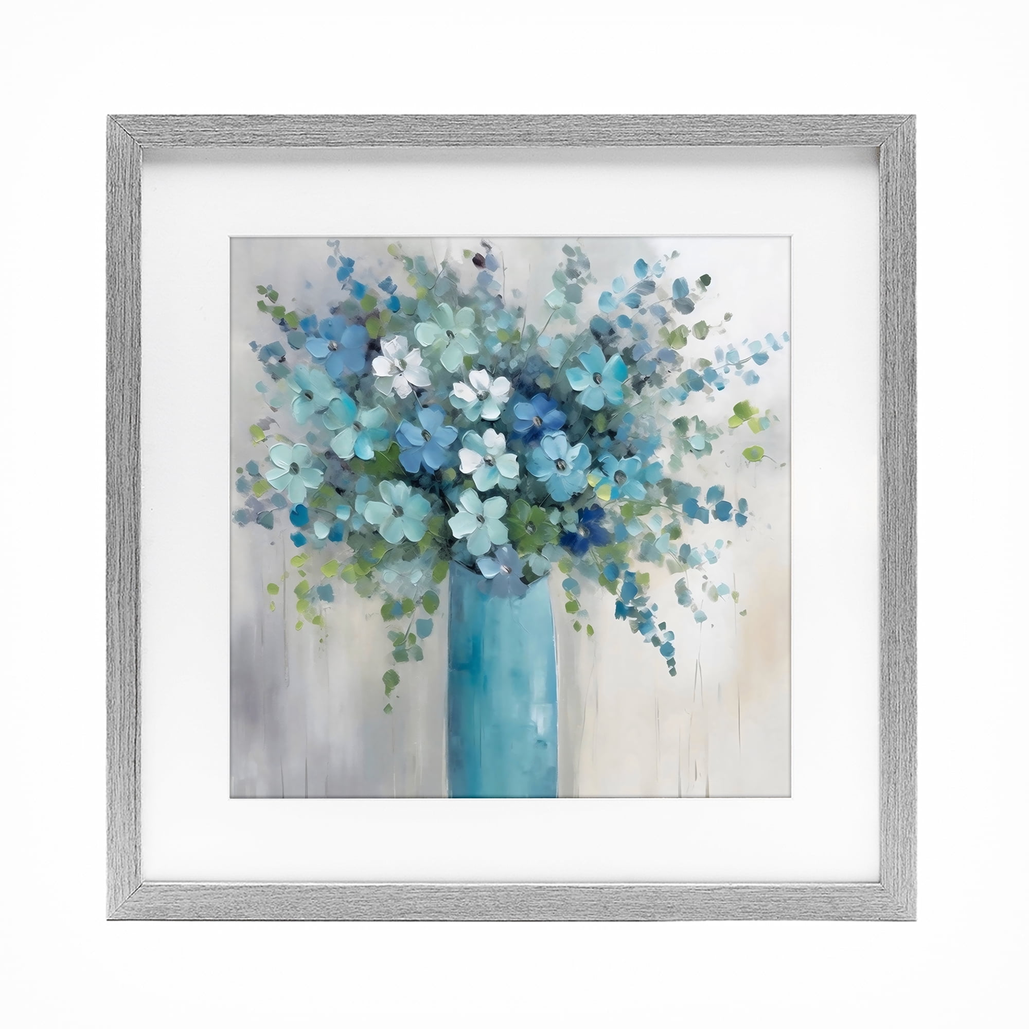 Stupell Industries Indigo Bouquet in Blue Vase Gray Framed Print Under Glass, design by Creative Studio
