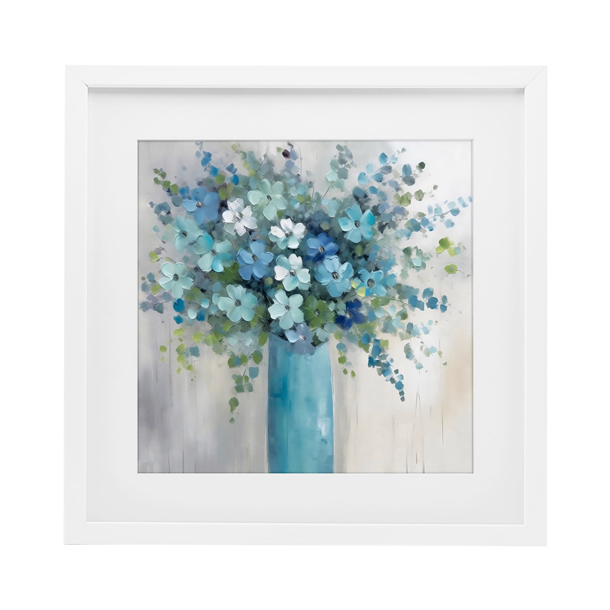 Stupell Industries Indigo Bouquet in Blue Vase White Framed Print Under Glass, design by Creative Studio