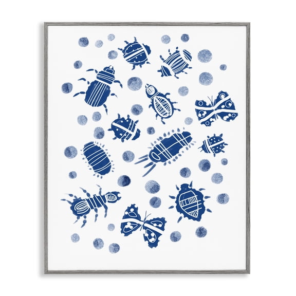 Stupell Industries Indigo Bugs & Dots Gray Framed Giclee Art, design by Connie Summers