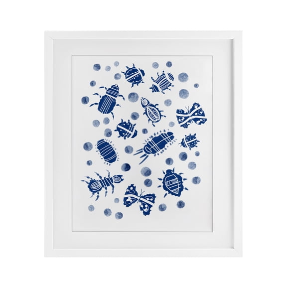 Stupell Industries Indigo Bugs & Dots White Framed Print Under Glass, design by Connie Summers
