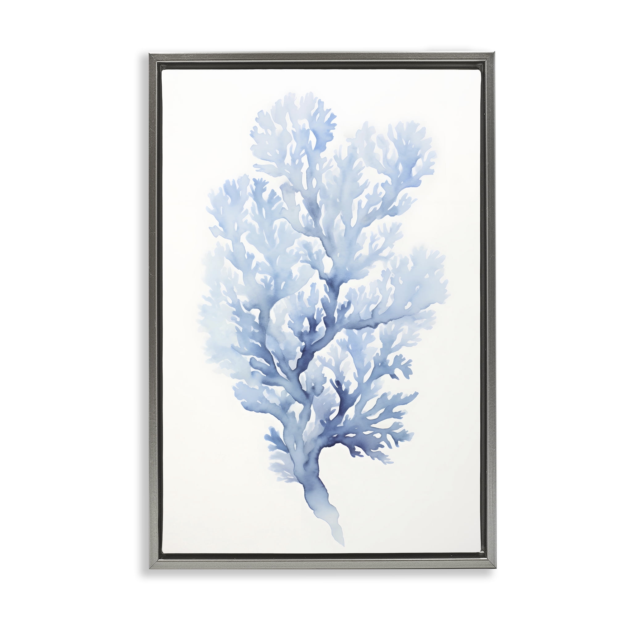 Stupell Industries Indigo Coral Shape Animals & Insects Painting Gray Floater Framed Canvas Art Print Wall Art, 17 x 25