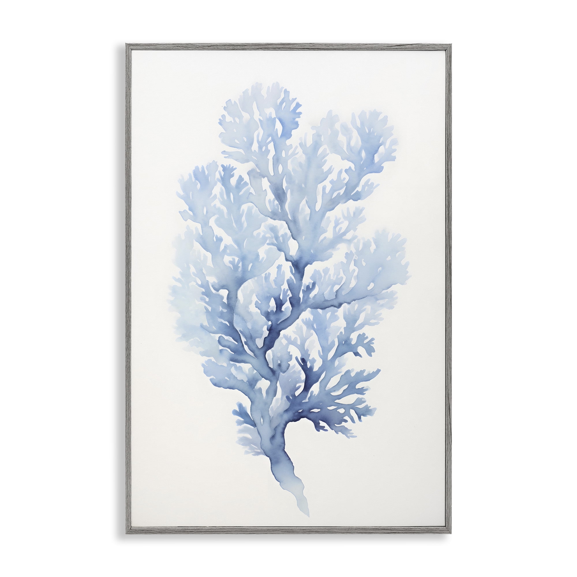 Stupell Industries Indigo Coral Shape Animals & Insects Painting Gray Framed Art Print Wall Art, 12 x 18