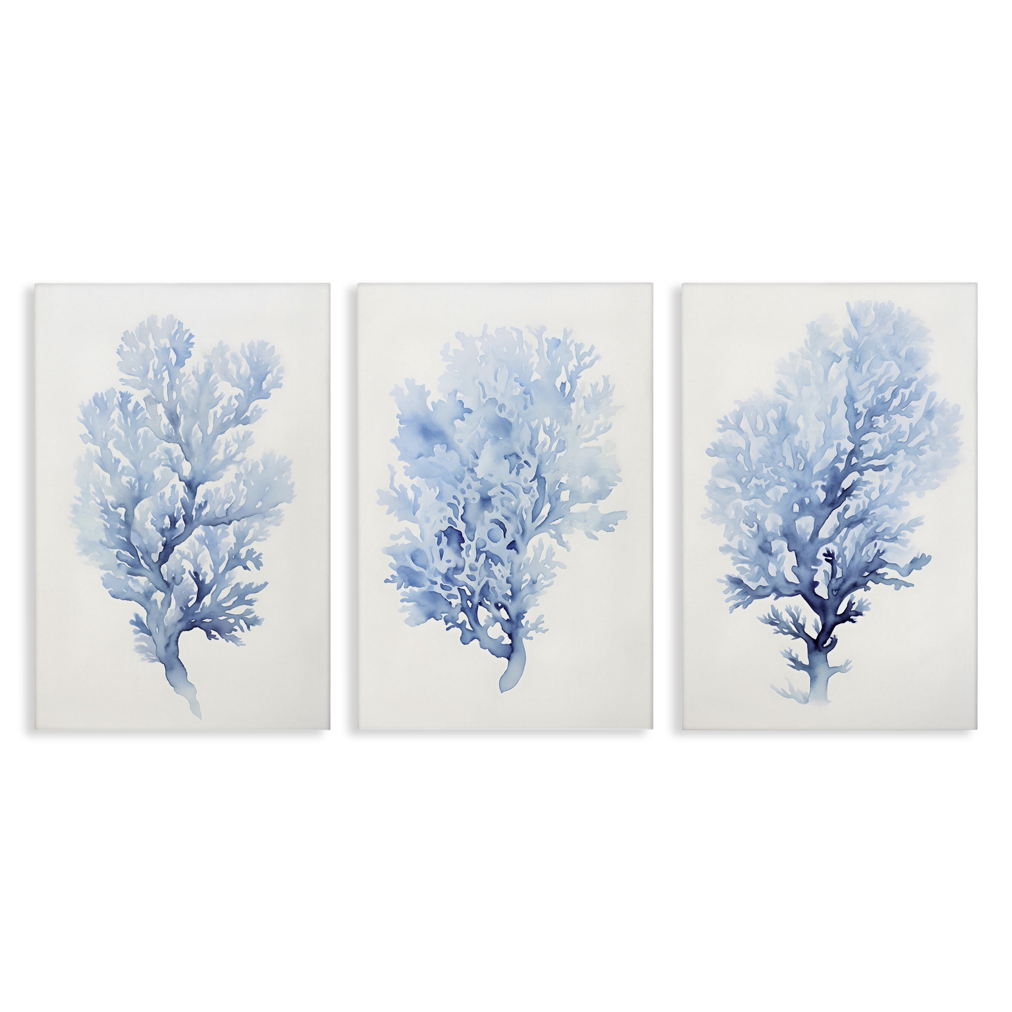 Stupell Industries Indigo Coral Watercolors Nautical & Beach Painting Wrapped Canvas Art Print Wall Art, 24 x 36, Set of 3