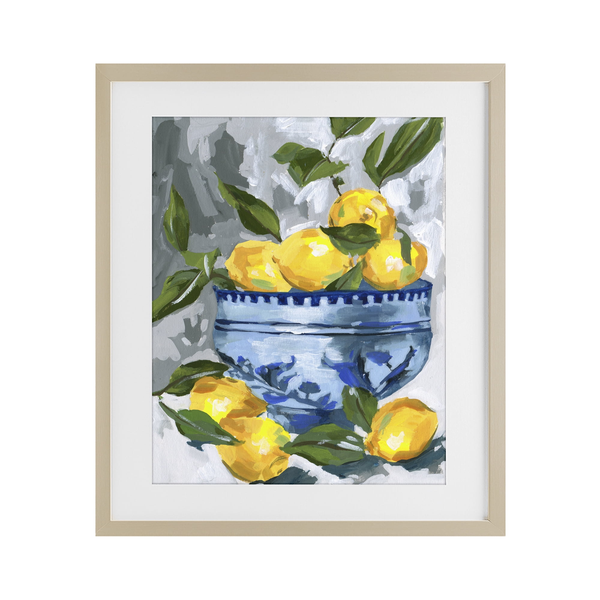 Stupell Industries Indigo & Lemon Bowl Birch Framed Print Under Glass, design by Melissa Wang