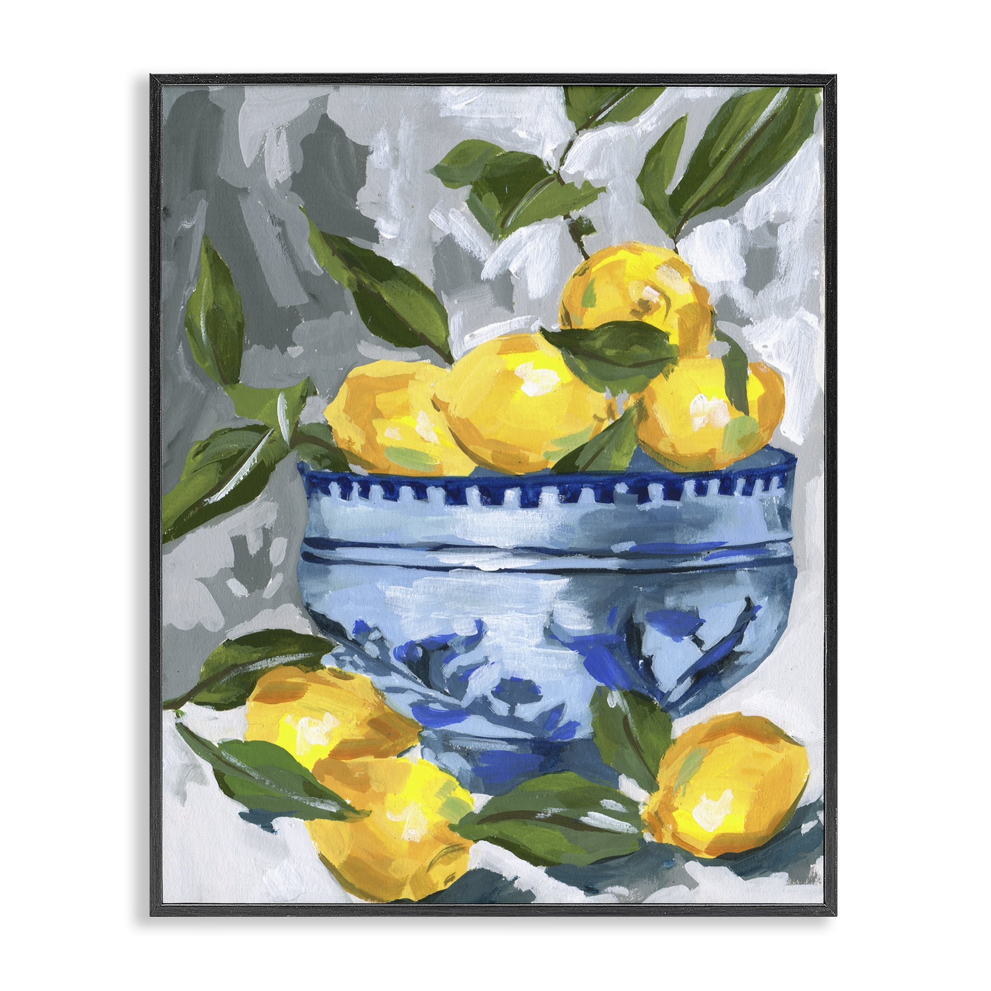 Stupell Industries Indigo & Lemon Bowl Black Framed Giclee Art, design by Melissa Wang