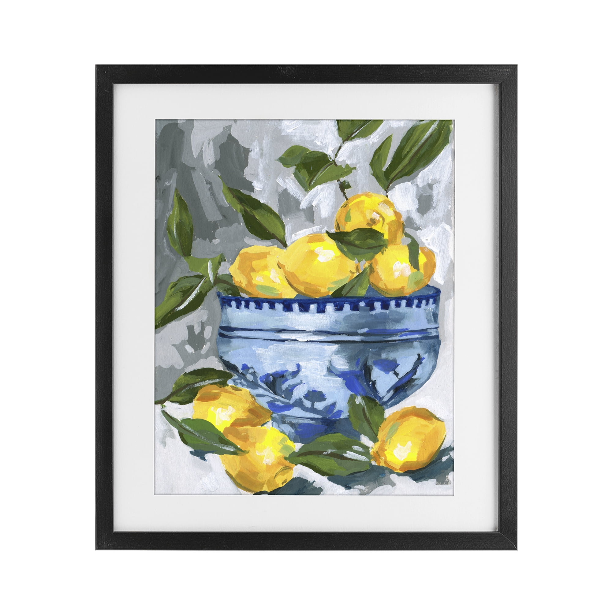 Stupell Industries Indigo & Lemon Bowl Black Framed Print Under Glass, design by Melissa Wang