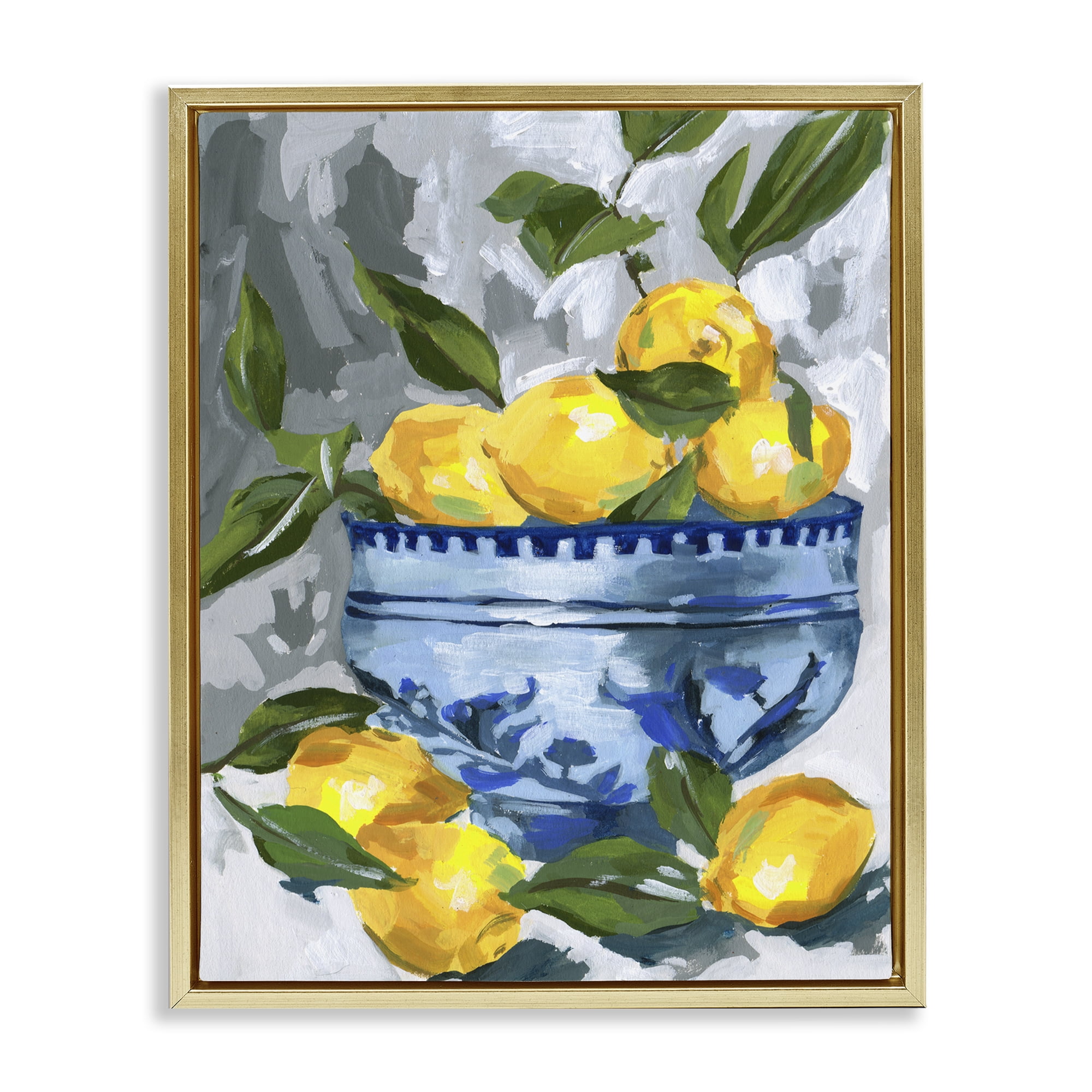 Stupell Industries Indigo & Lemon Bowl Gold Framed Floater Canvas Wall Art, design by Melissa Wang