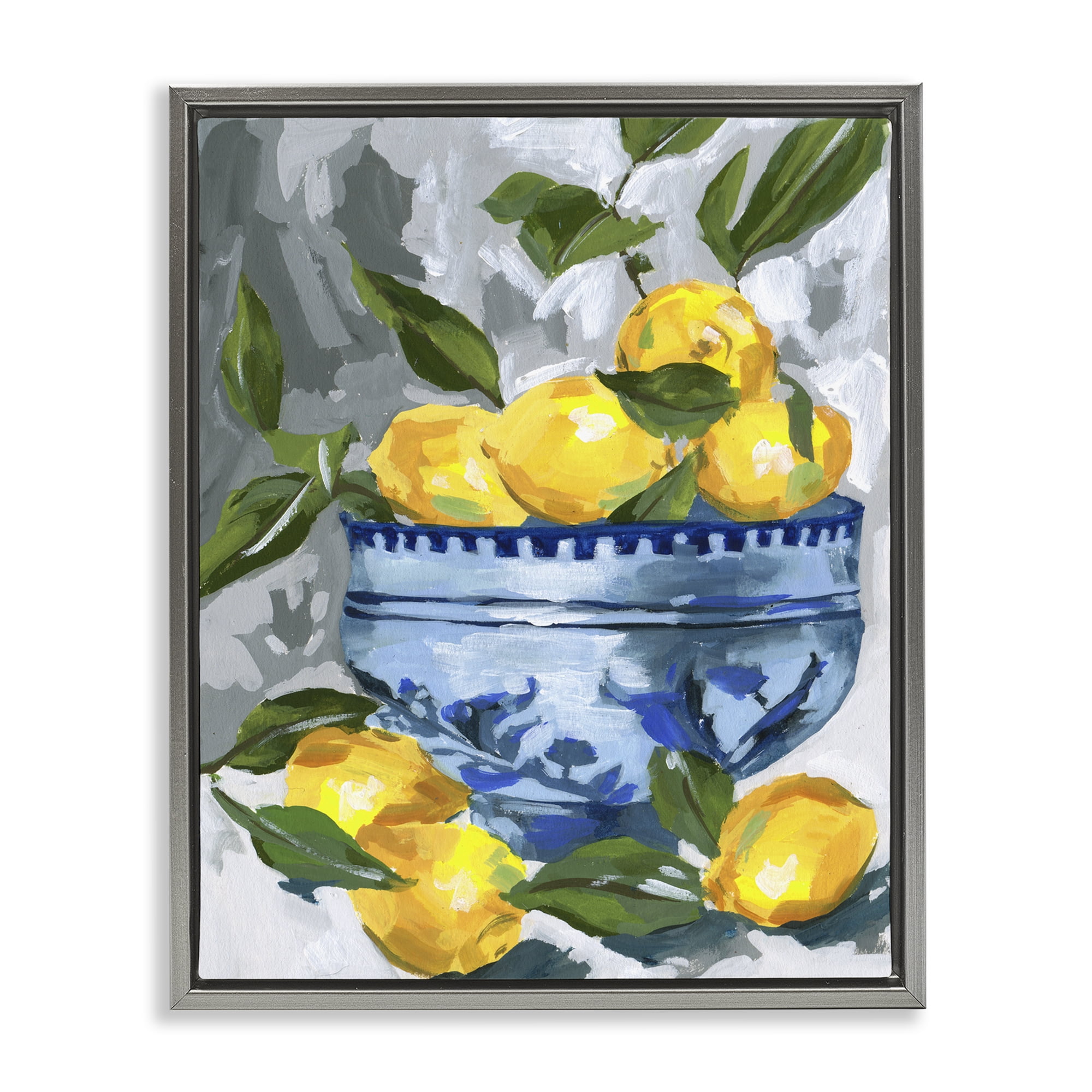 Stupell Industries Indigo & Lemon Bowl Gray Framed Floater Canvas Wall Art, design by Melissa Wang