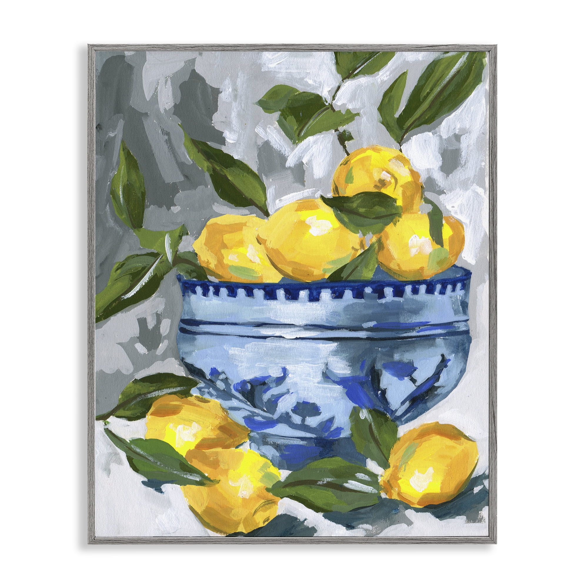 Stupell Industries Indigo & Lemon Bowl Gray Framed Giclee Art, design by Melissa Wang