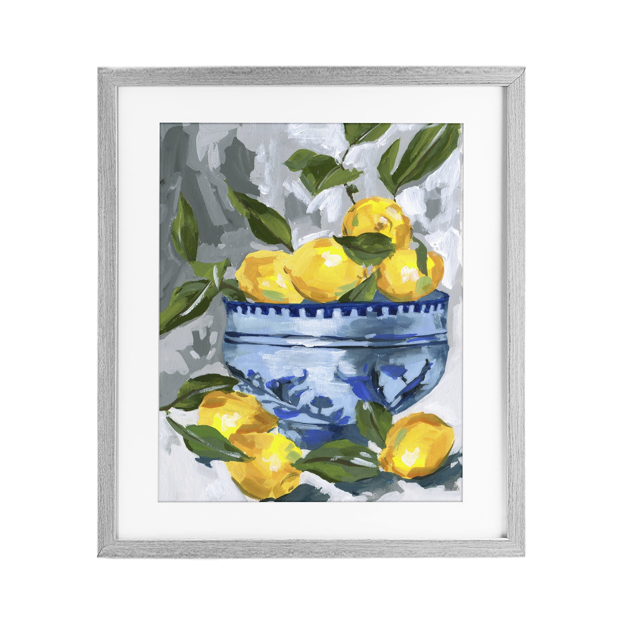 Stupell Industries Indigo & Lemon Bowl Gray Framed Print Under Glass, design by Melissa Wang