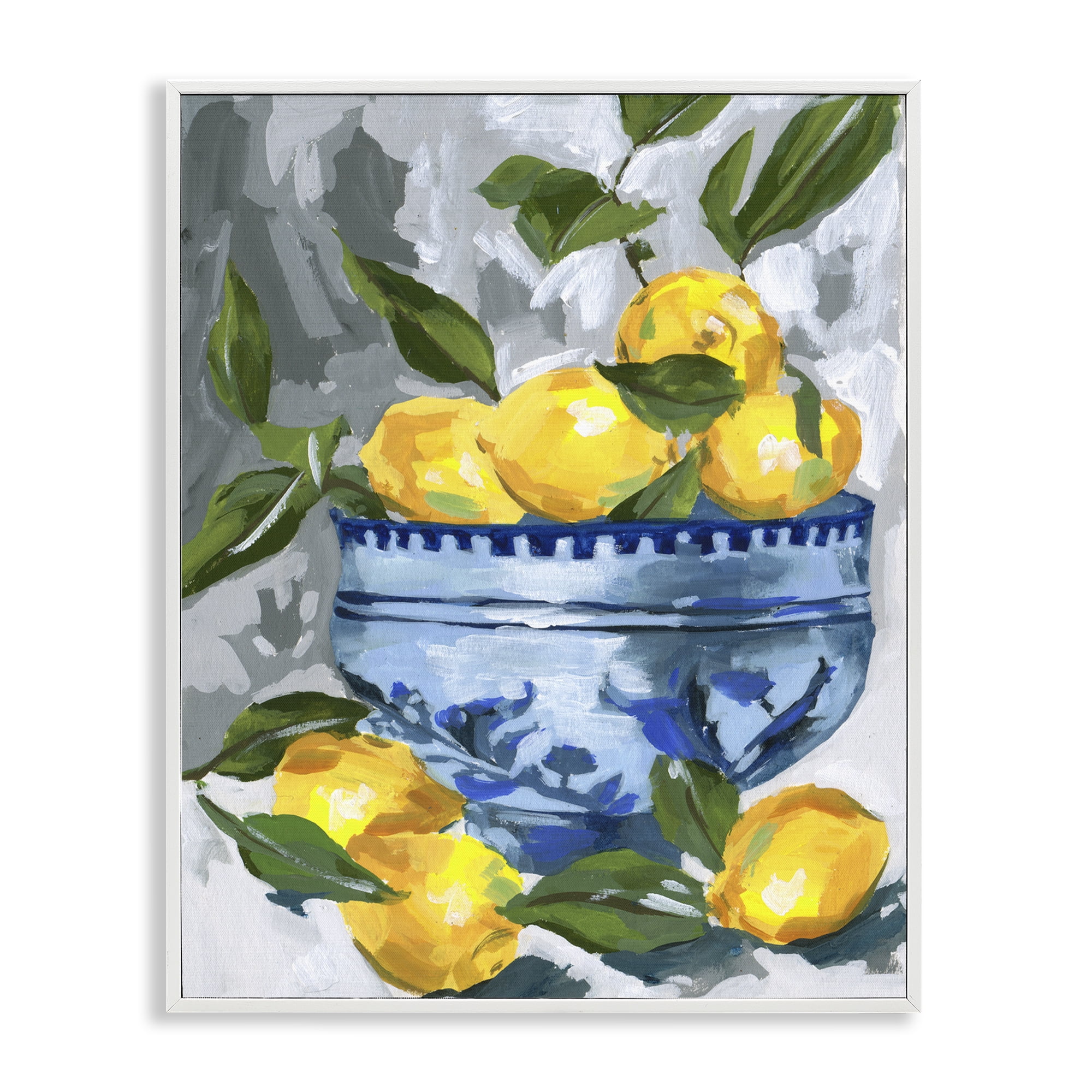 Stupell Industries Indigo & Lemon Bowl White Framed Giclee Art, design by Melissa Wang