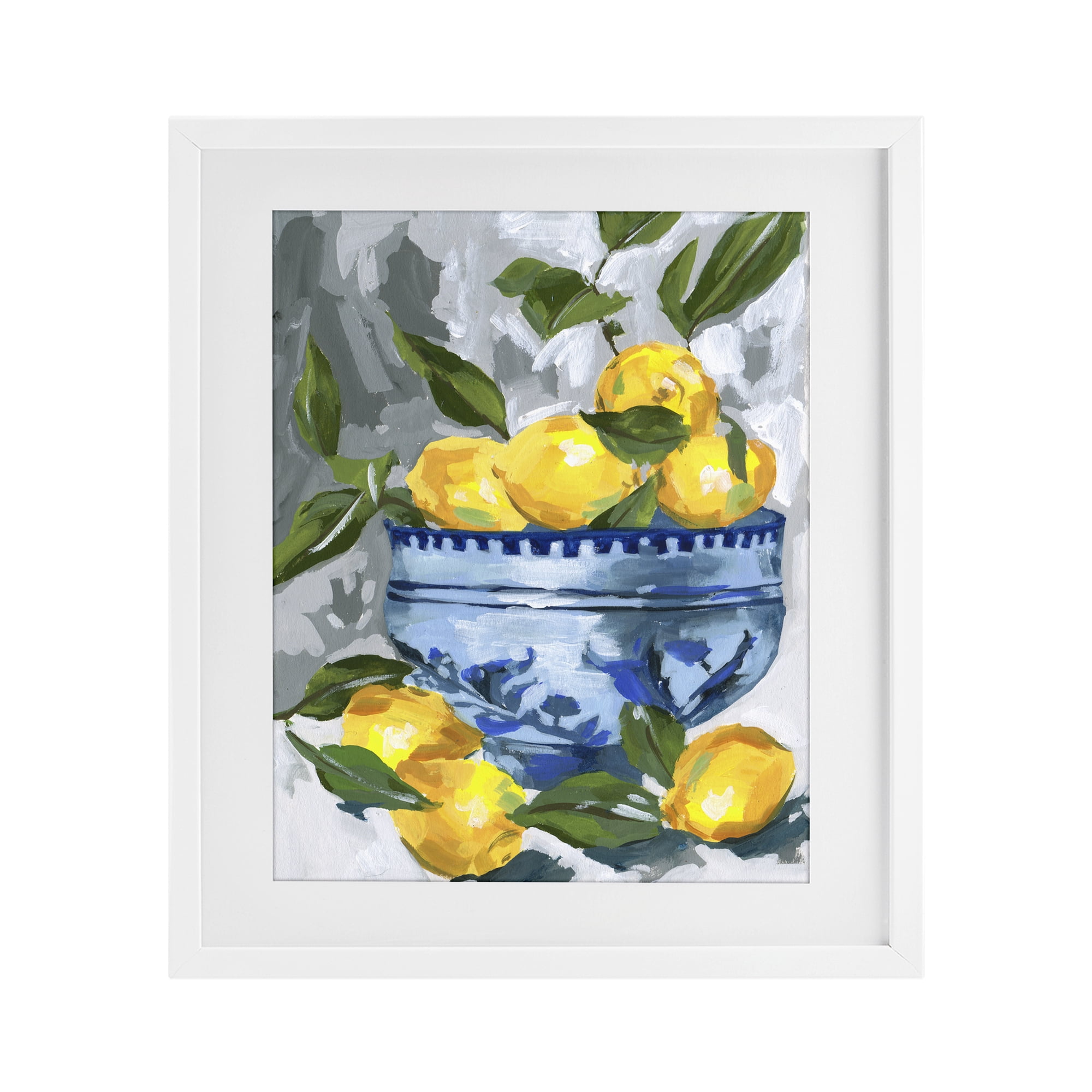 Stupell Industries Indigo & Lemon Bowl White Framed Print Under Glass, design by Melissa Wang