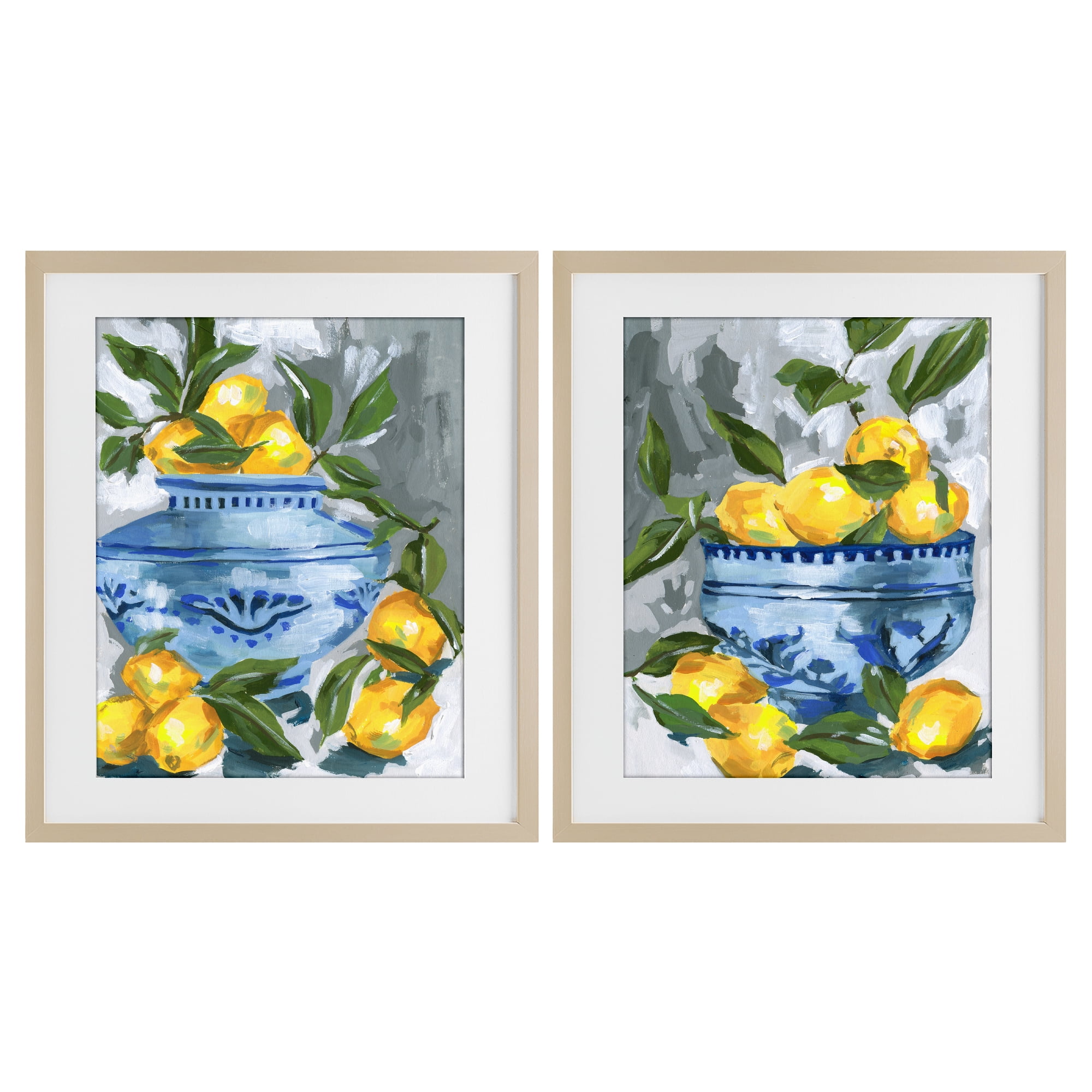 Stupell Industries Indigo & Lemon Citrus Fruits 2 Piece Birch Framed Print Under Glass Set, design by Melissa Wang