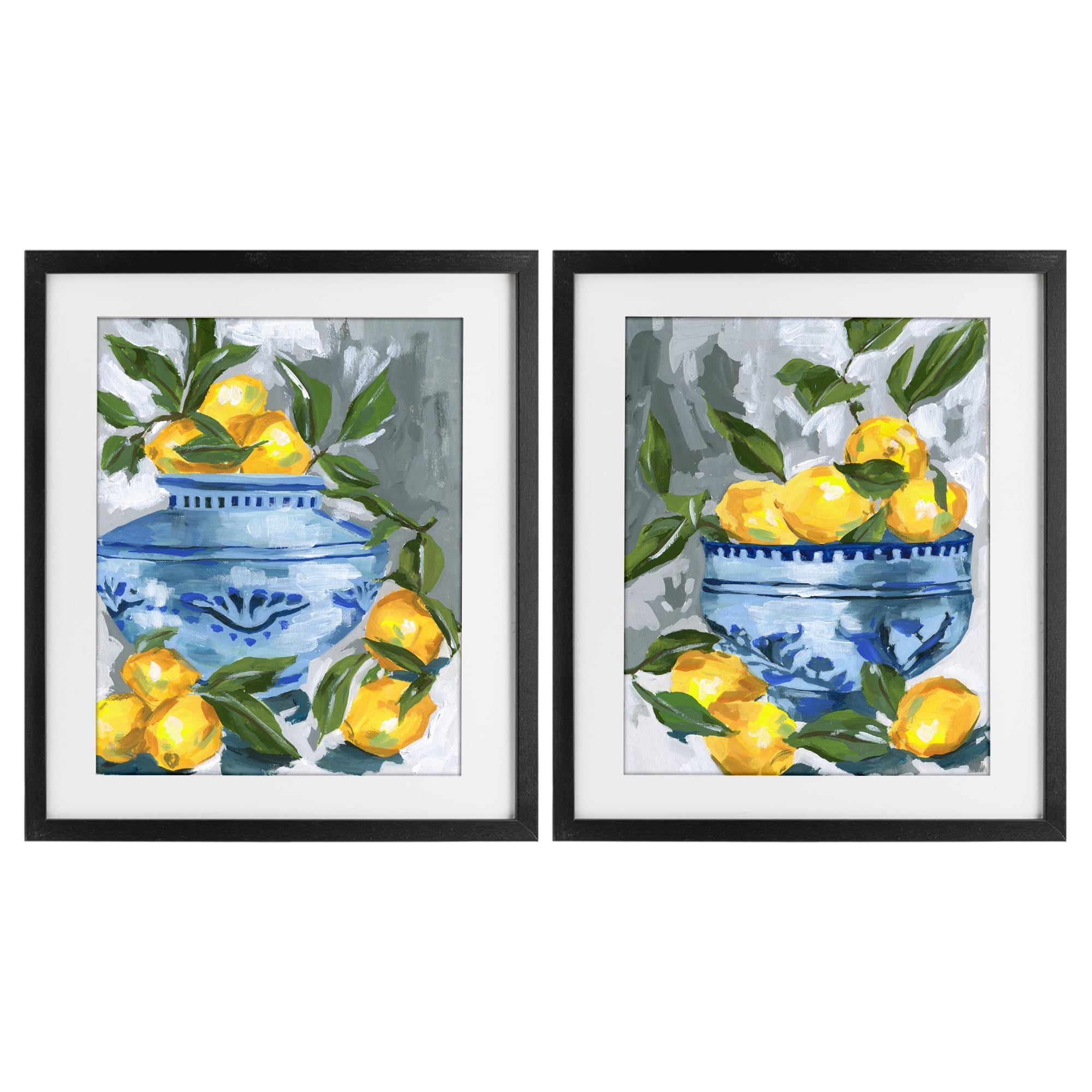 Stupell Industries Indigo & Lemon Citrus Fruits 2 Piece Black Framed Print Under Glass Set, design by Melissa Wang