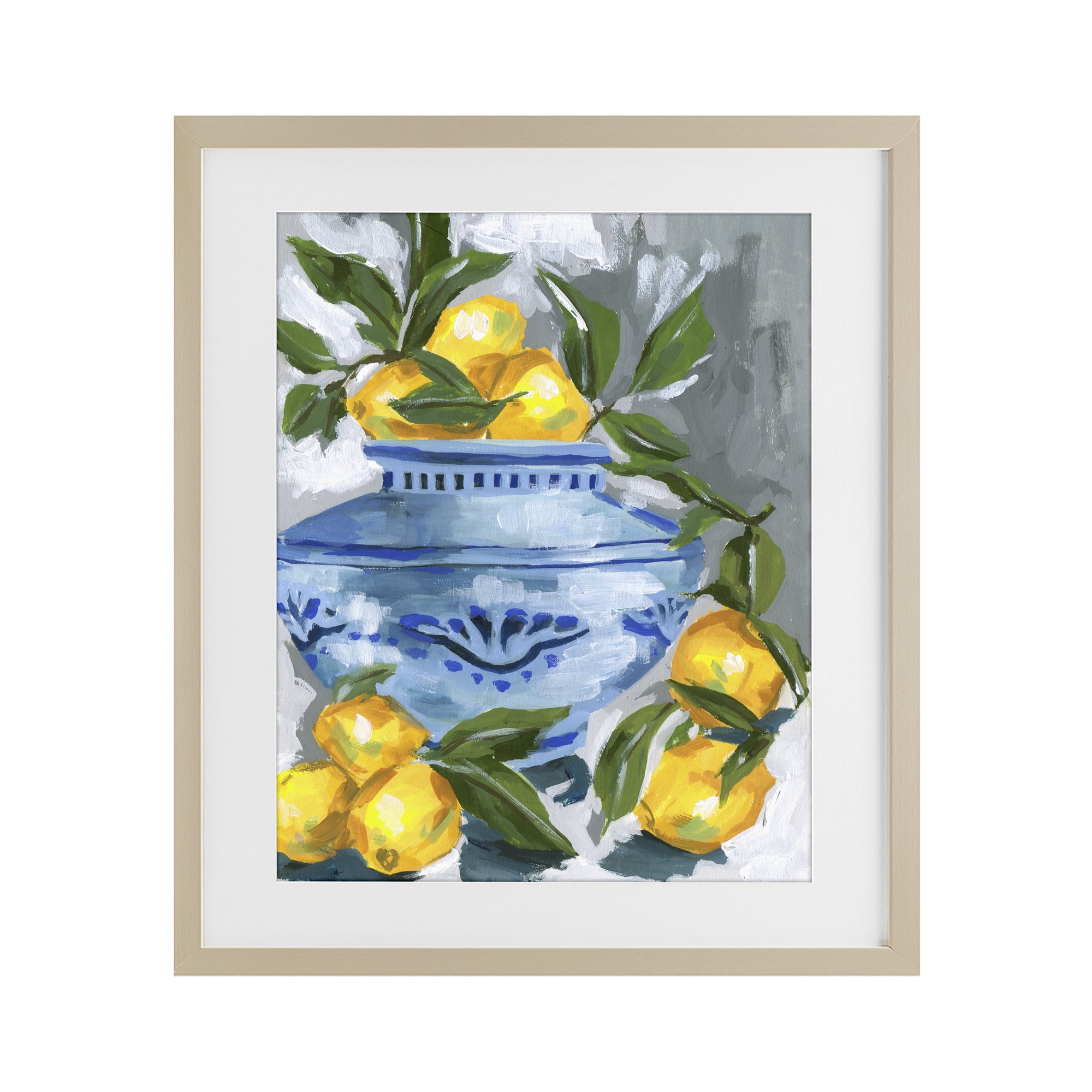 Stupell Industries Indigo & Lemon Vase Birch Framed Print Under Glass, design by Melissa Wang
