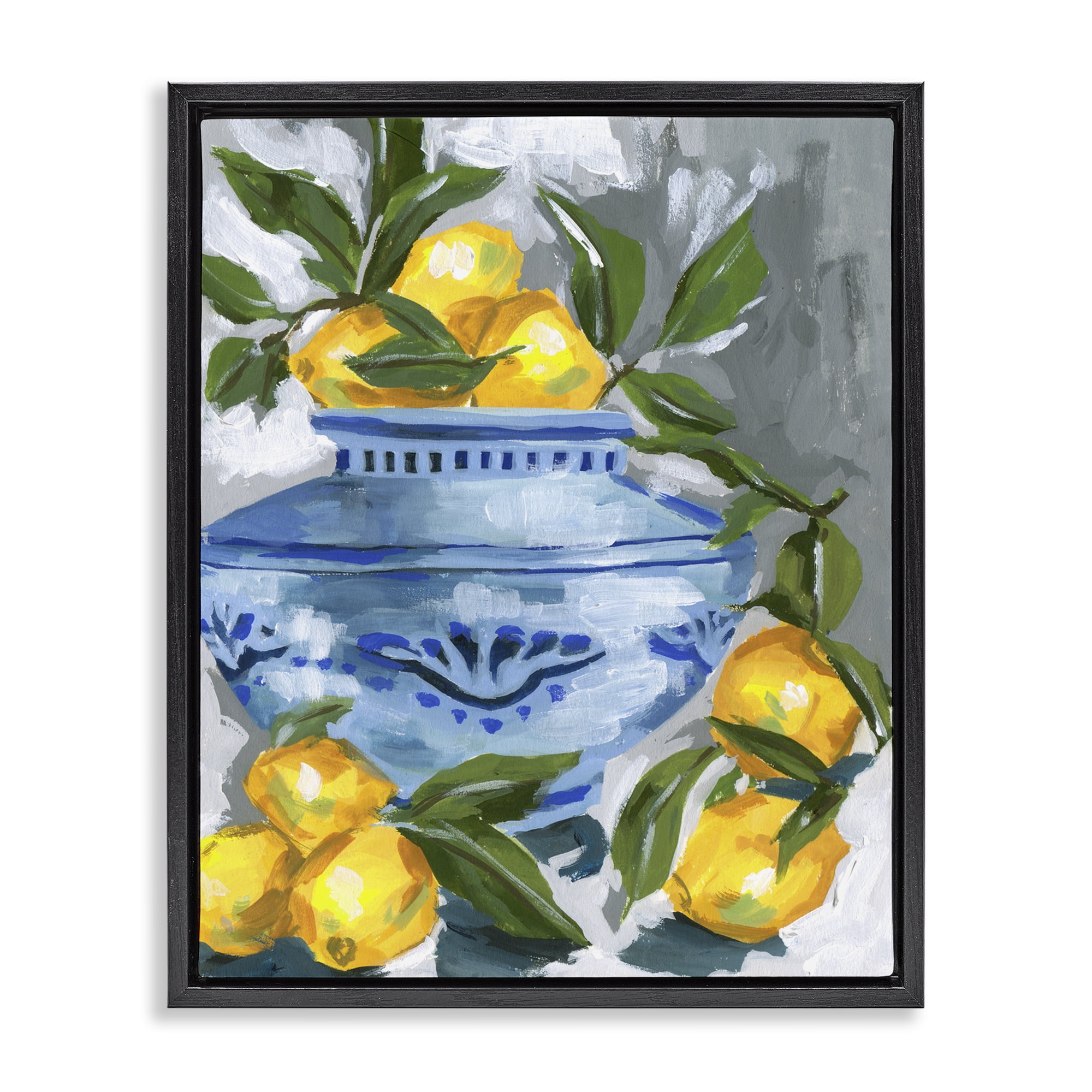 Stupell Industries Indigo & Lemon Vase Black Framed Floater Canvas Wall Art, design by Melissa Wang