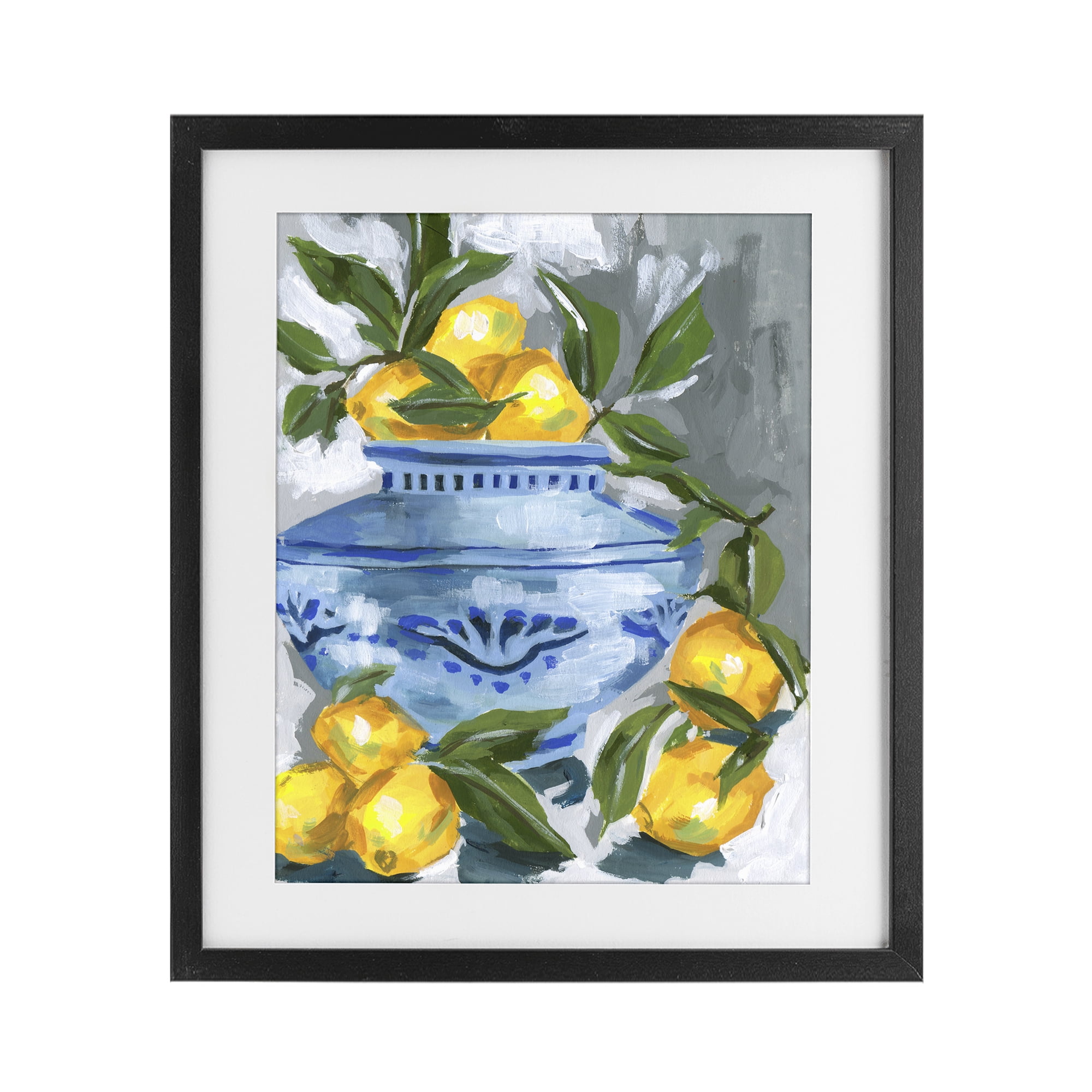 Stupell Industries Indigo & Lemon Vase Black Framed Print Under Glass, design by Melissa Wang
