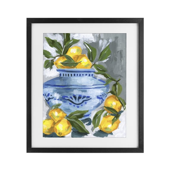 Stupell Industries Cottage Indigo & Lemon Vase Black Framed Print Under Glass, 13 x 16, by Melissa Wang