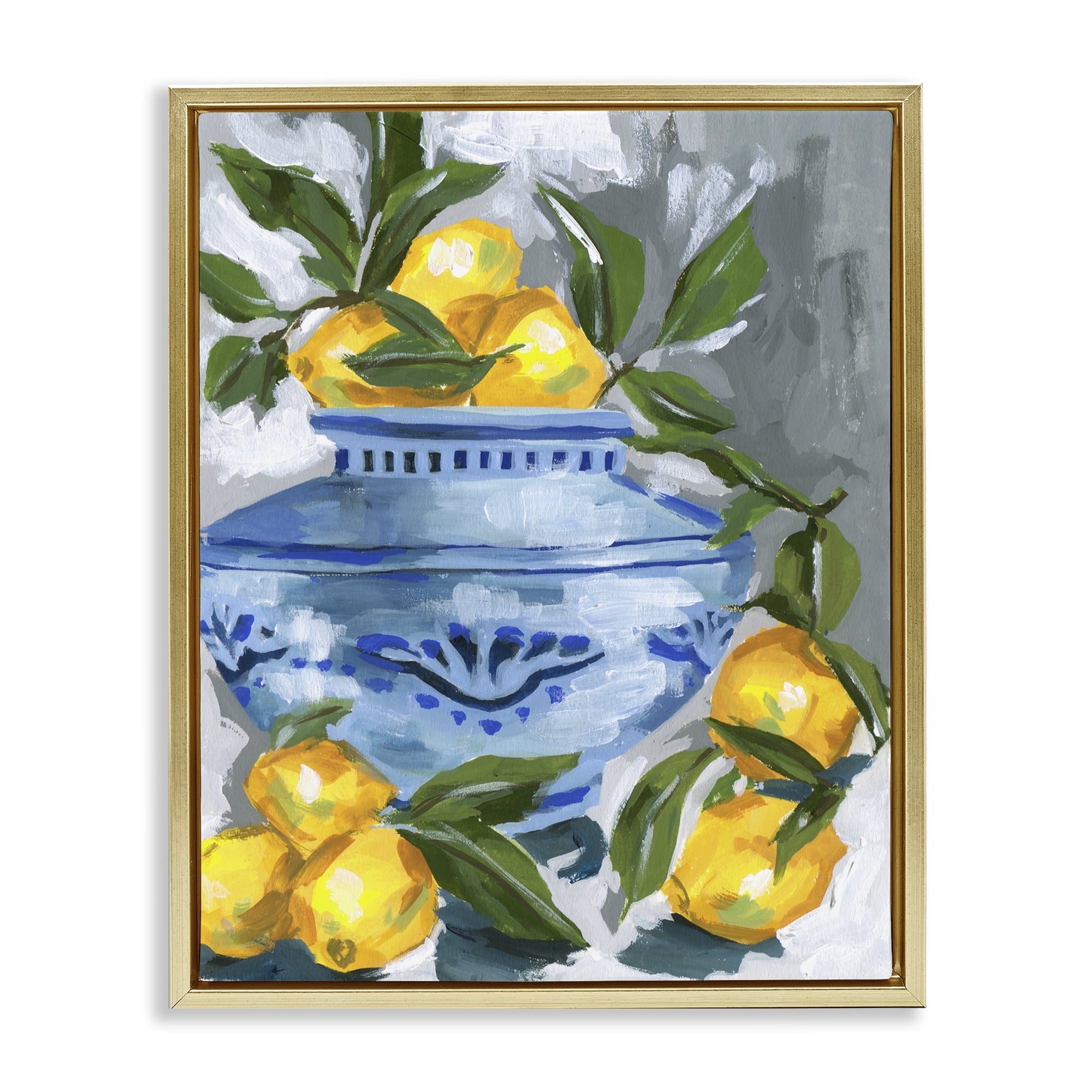 Stupell Industries Indigo & Lemon Vase Gold Framed Floater Canvas Wall Art, design by Melissa Wang