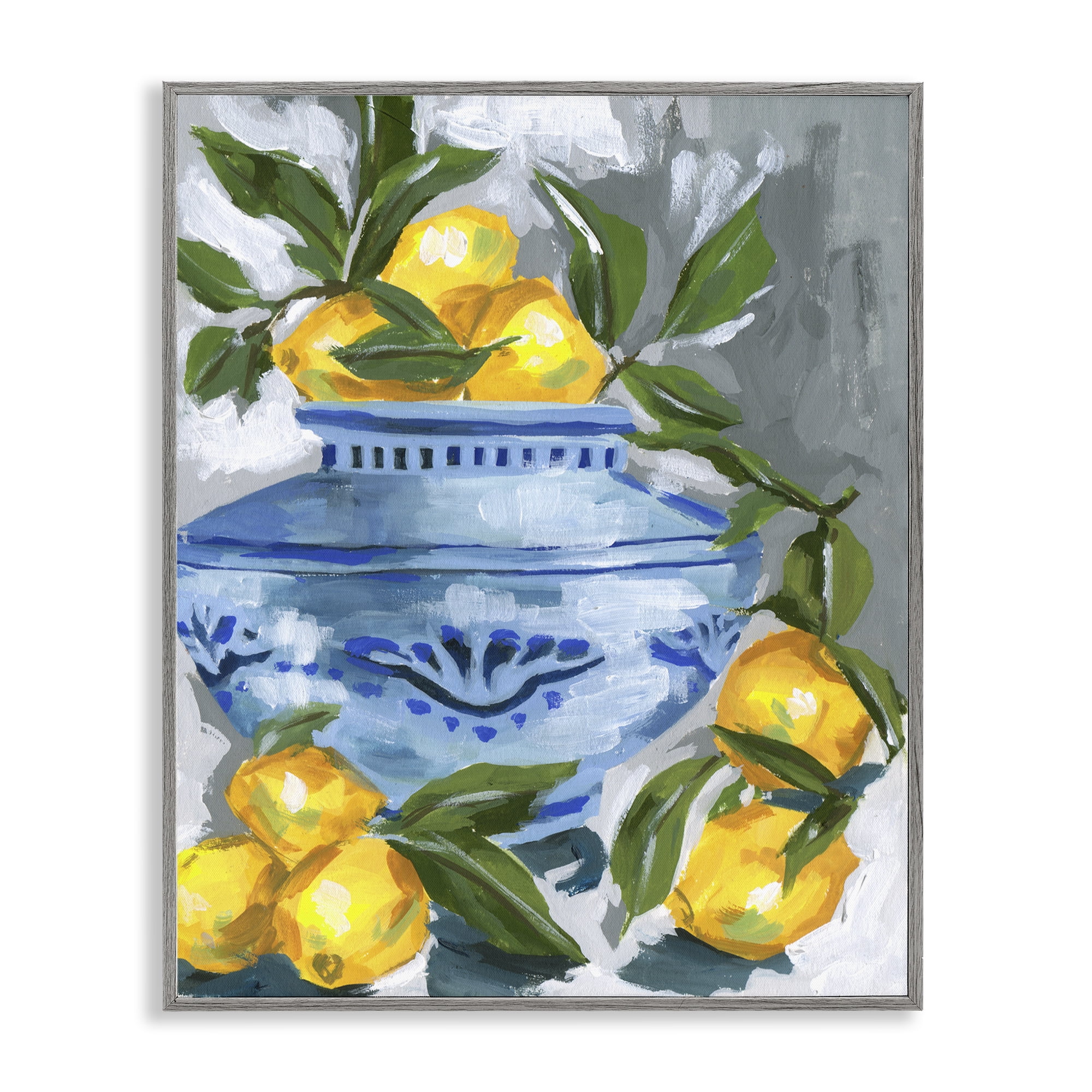 Stupell Industries Indigo & Lemon Vase Gray Framed Giclee Art, design by Melissa Wang