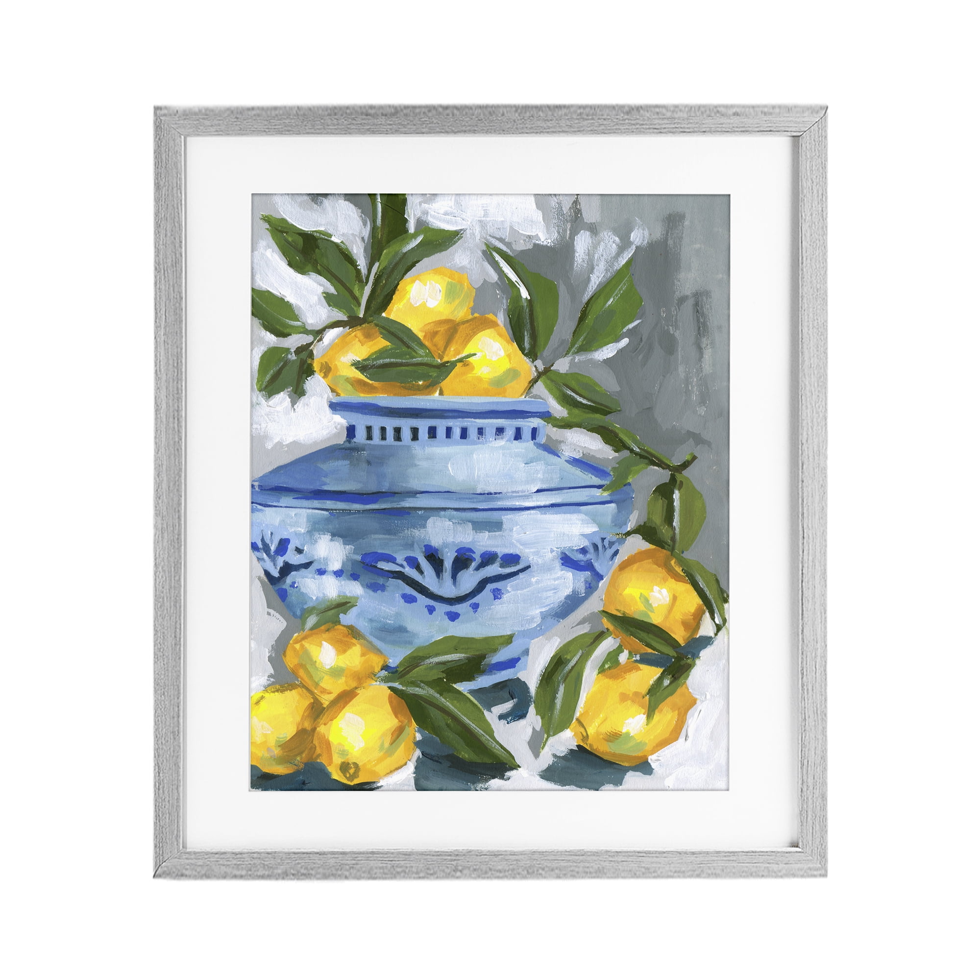 Stupell Industries Indigo & Lemon Vase Gray Framed Print Under Glass, design by Melissa Wang